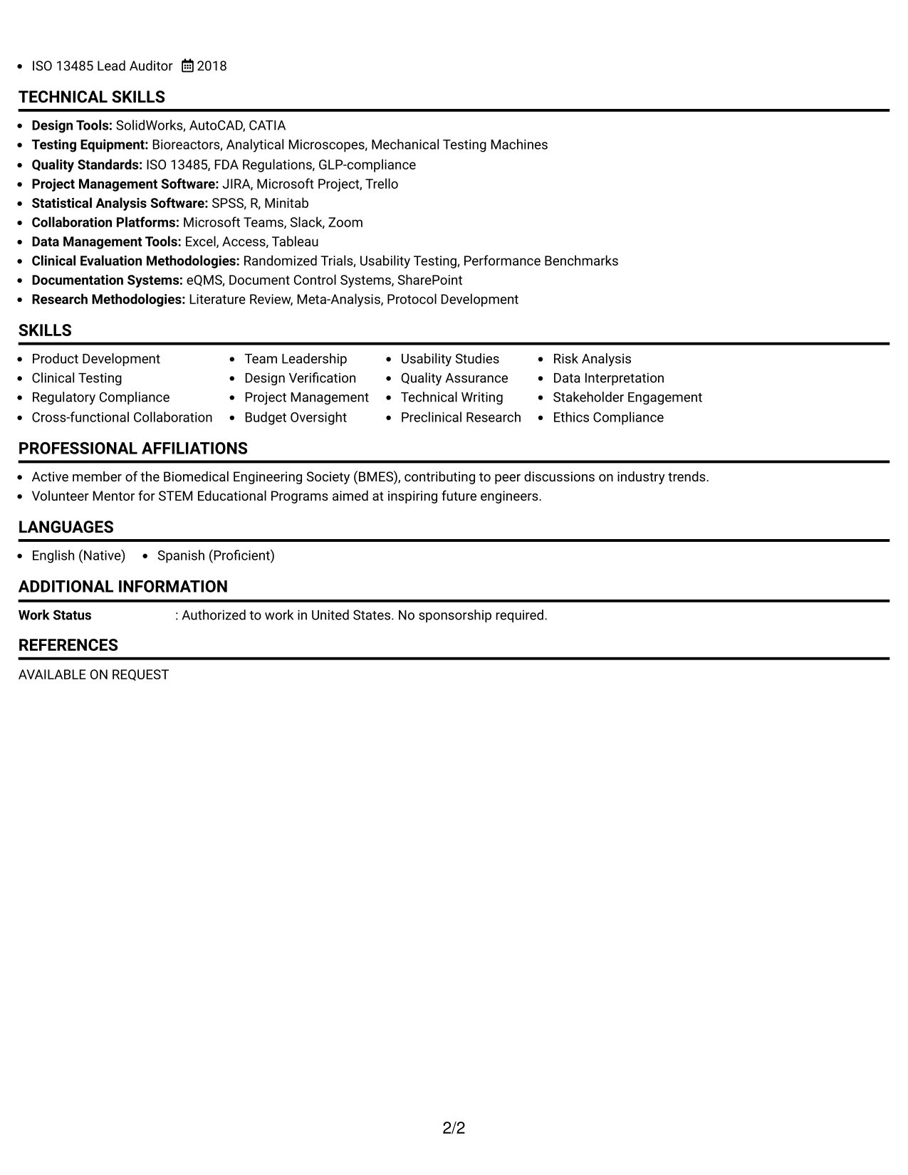 Resume Example Page 2