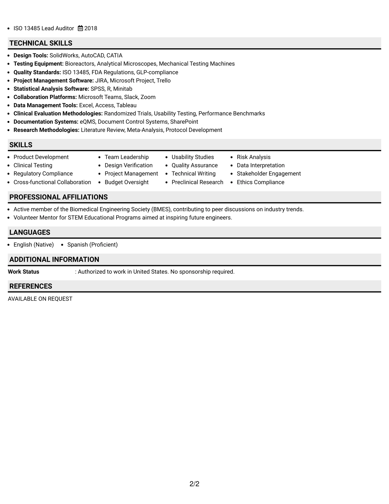 Resume Example Page 2