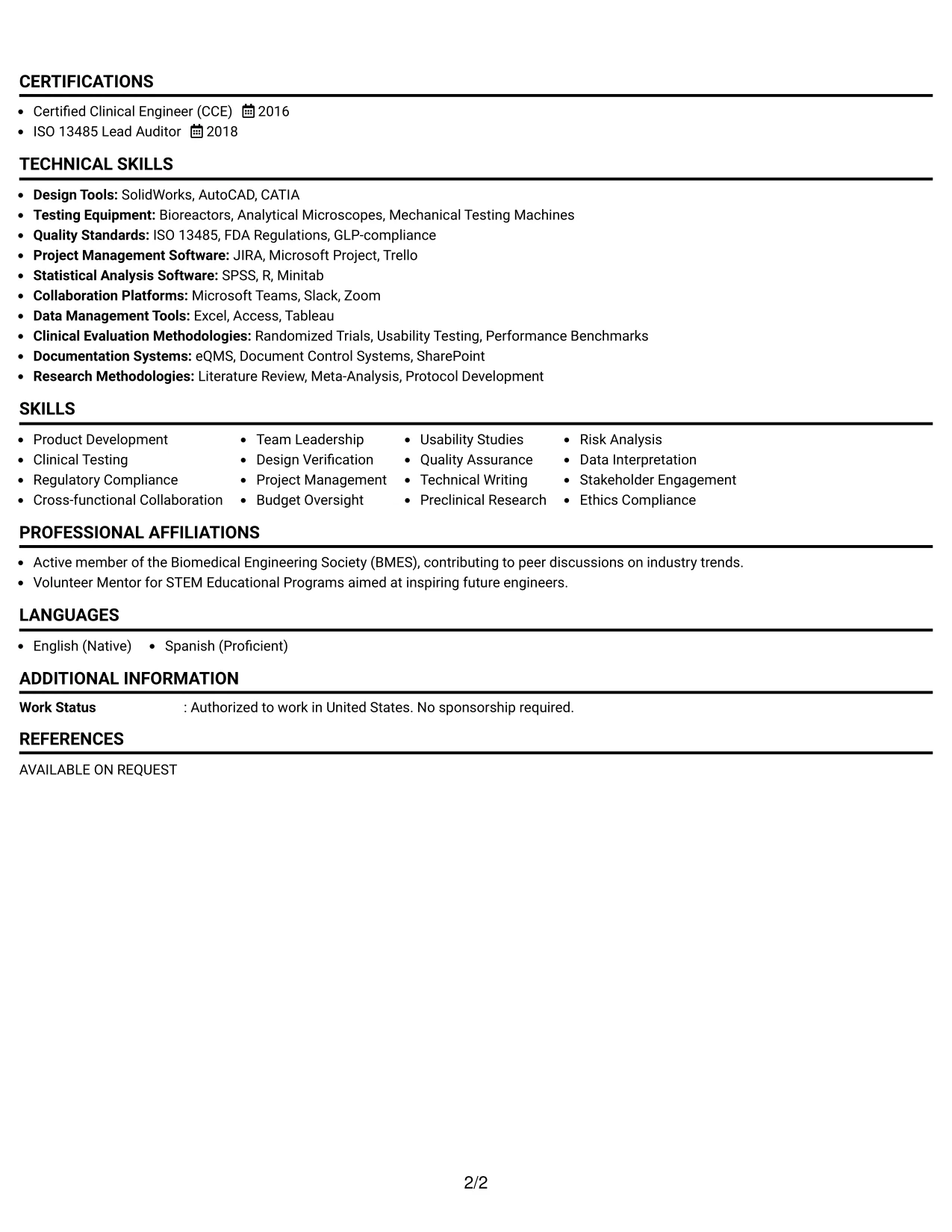 Resume Example Page 2