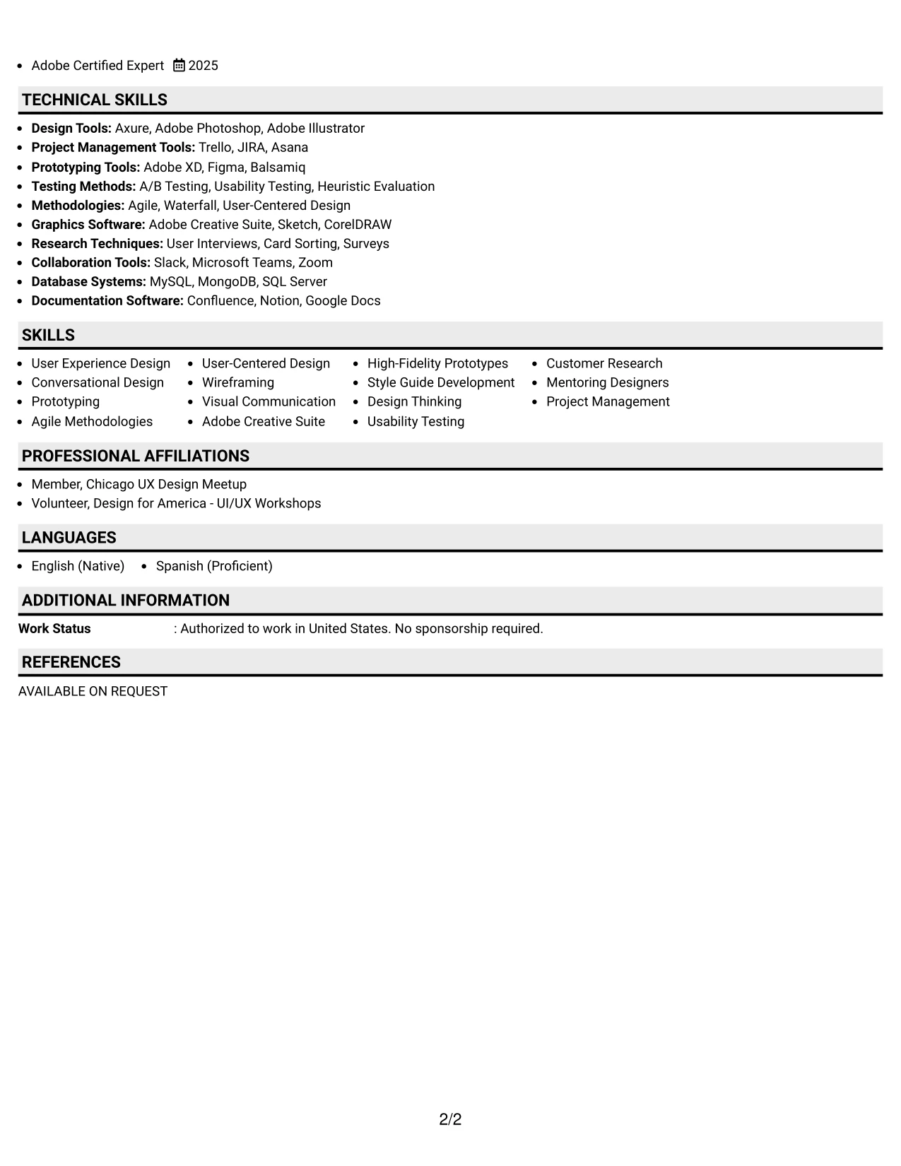 Resume Example Page 2