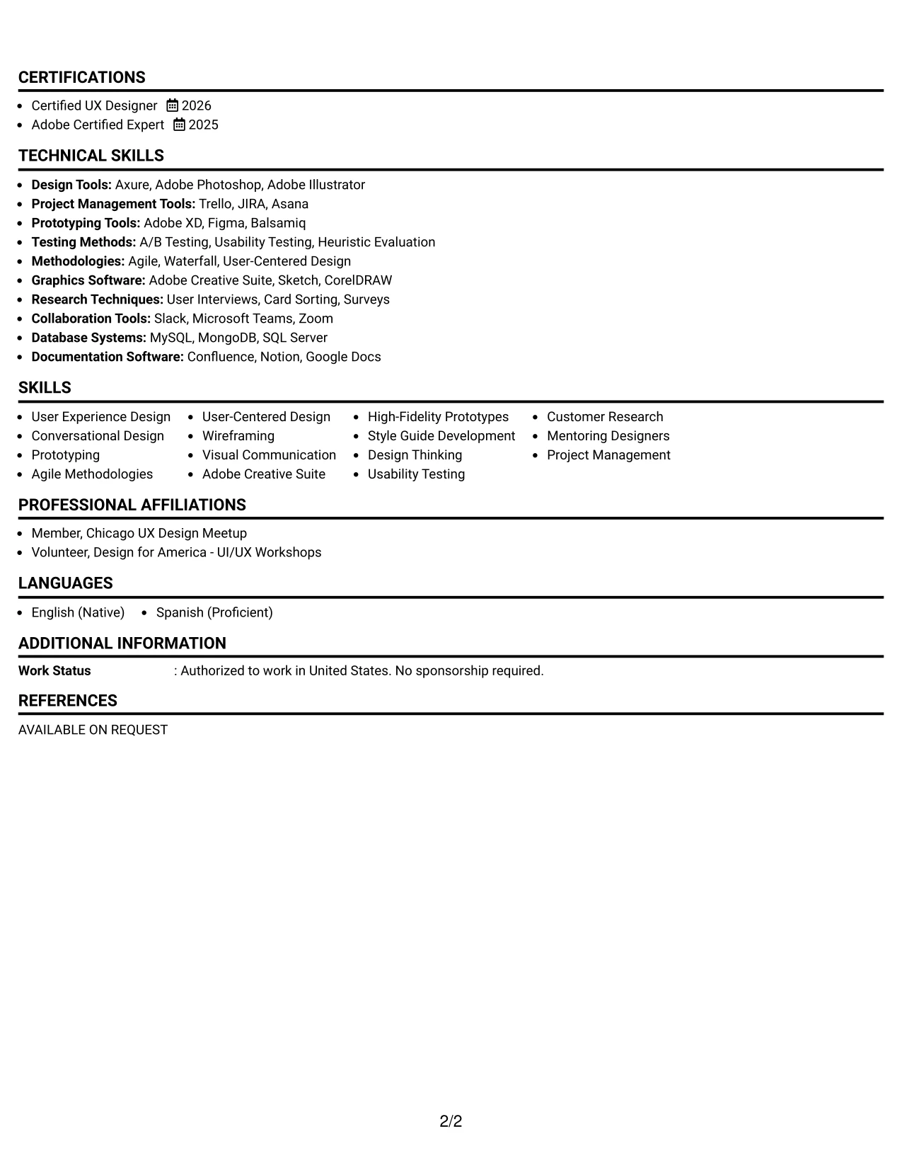 Resume Example Page 2