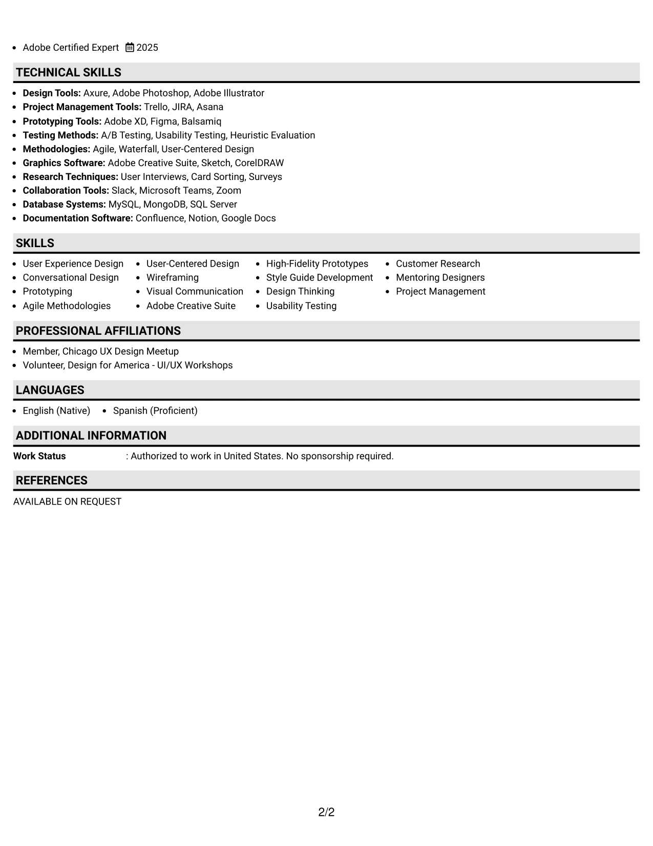 Resume Example Page 2