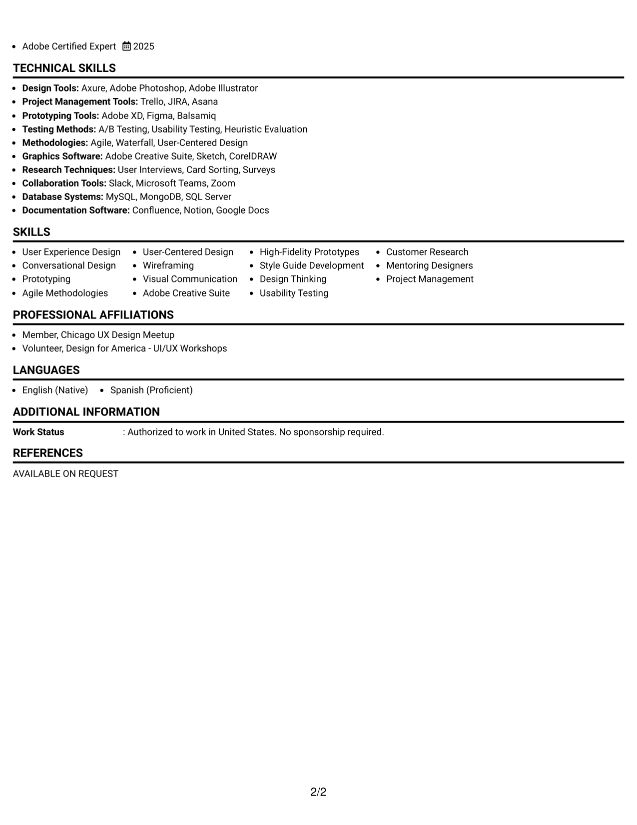 Resume Example Page 2