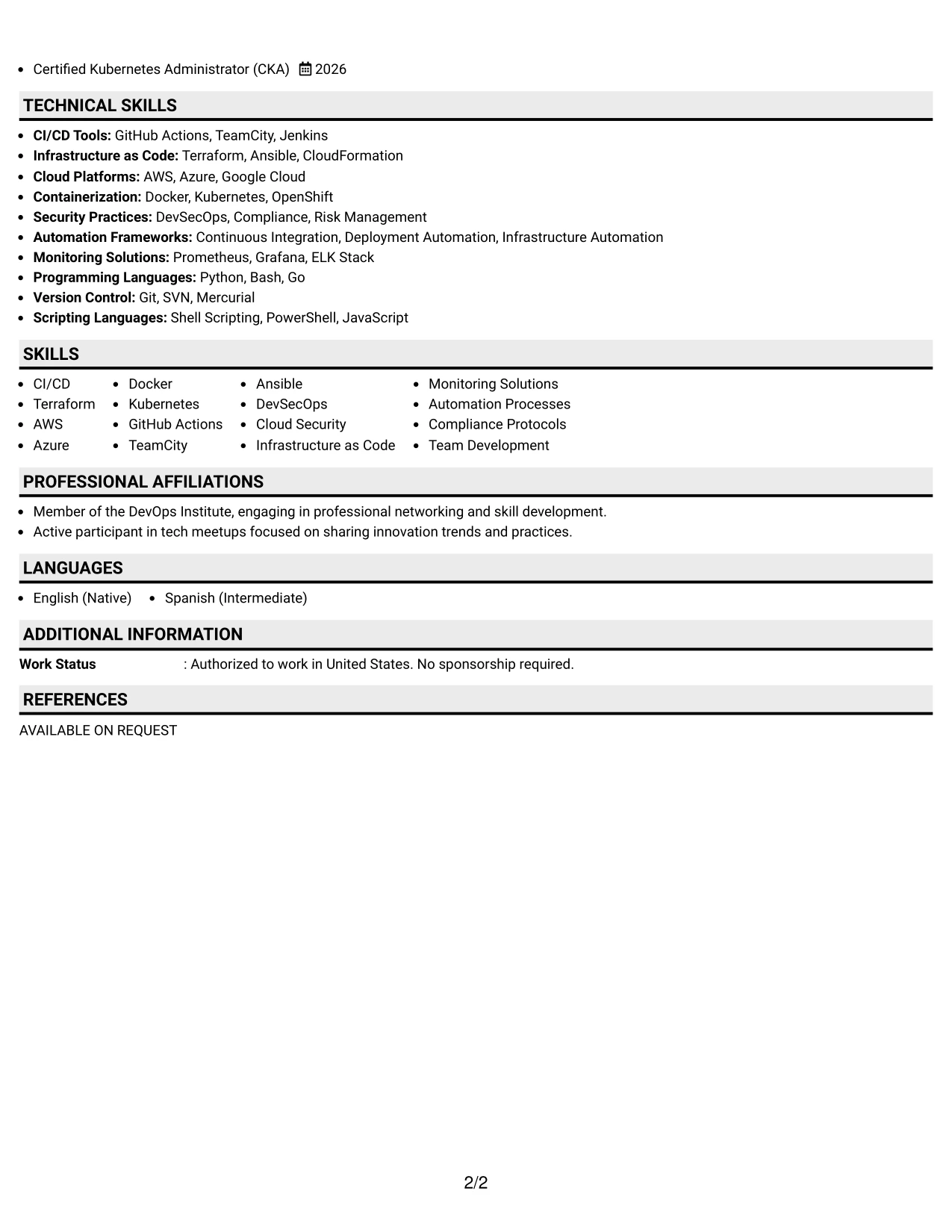 Resume Example Page 2