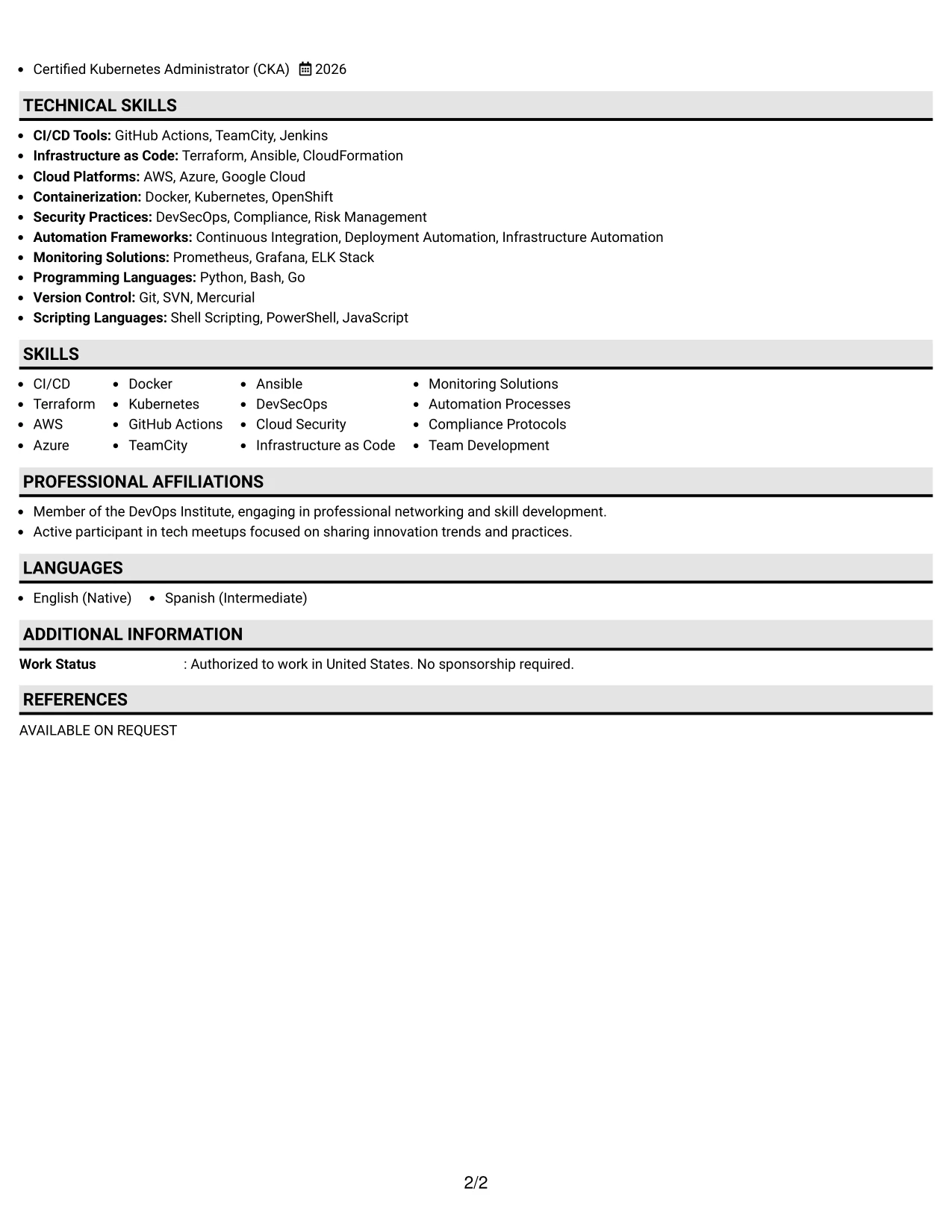 Resume Example Page 2