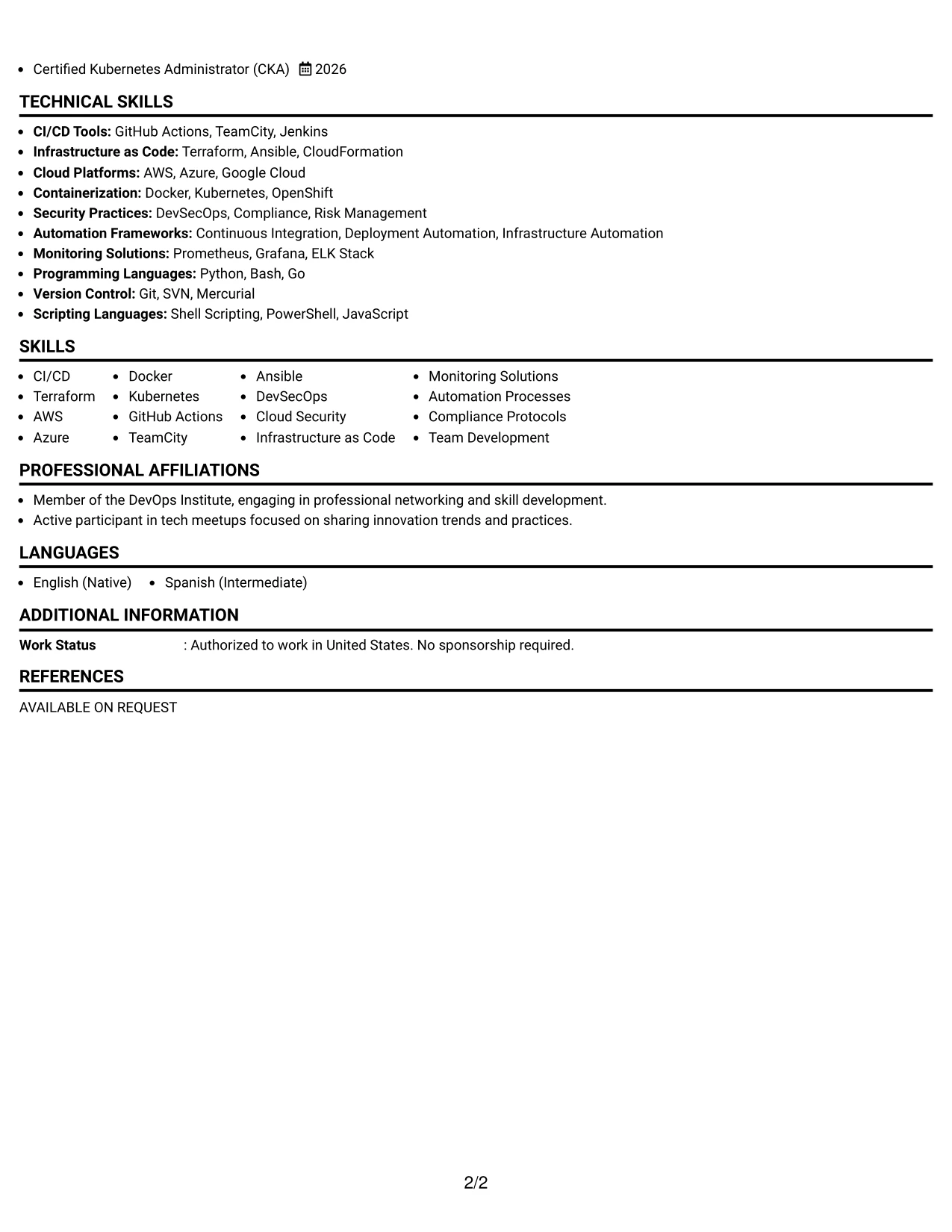 Resume Example Page 2
