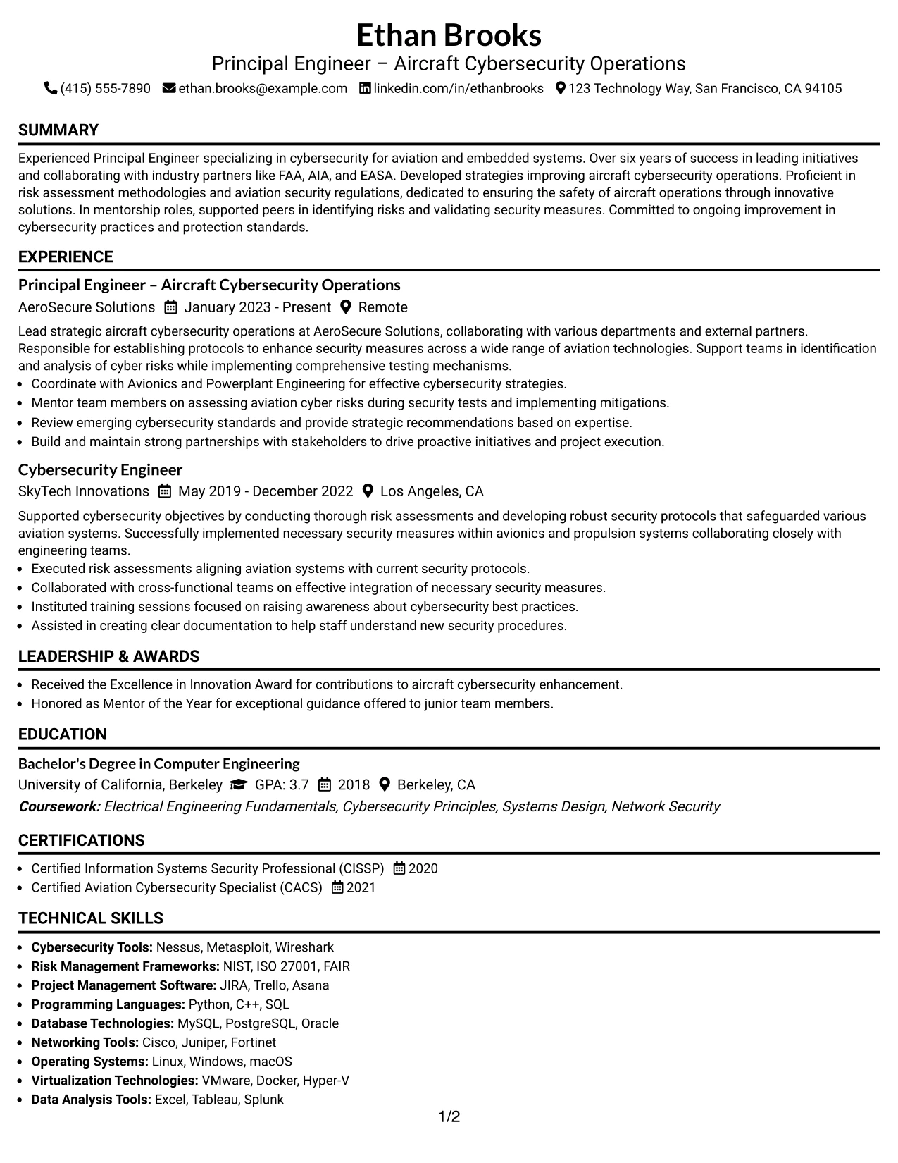 Resume Example Page 1