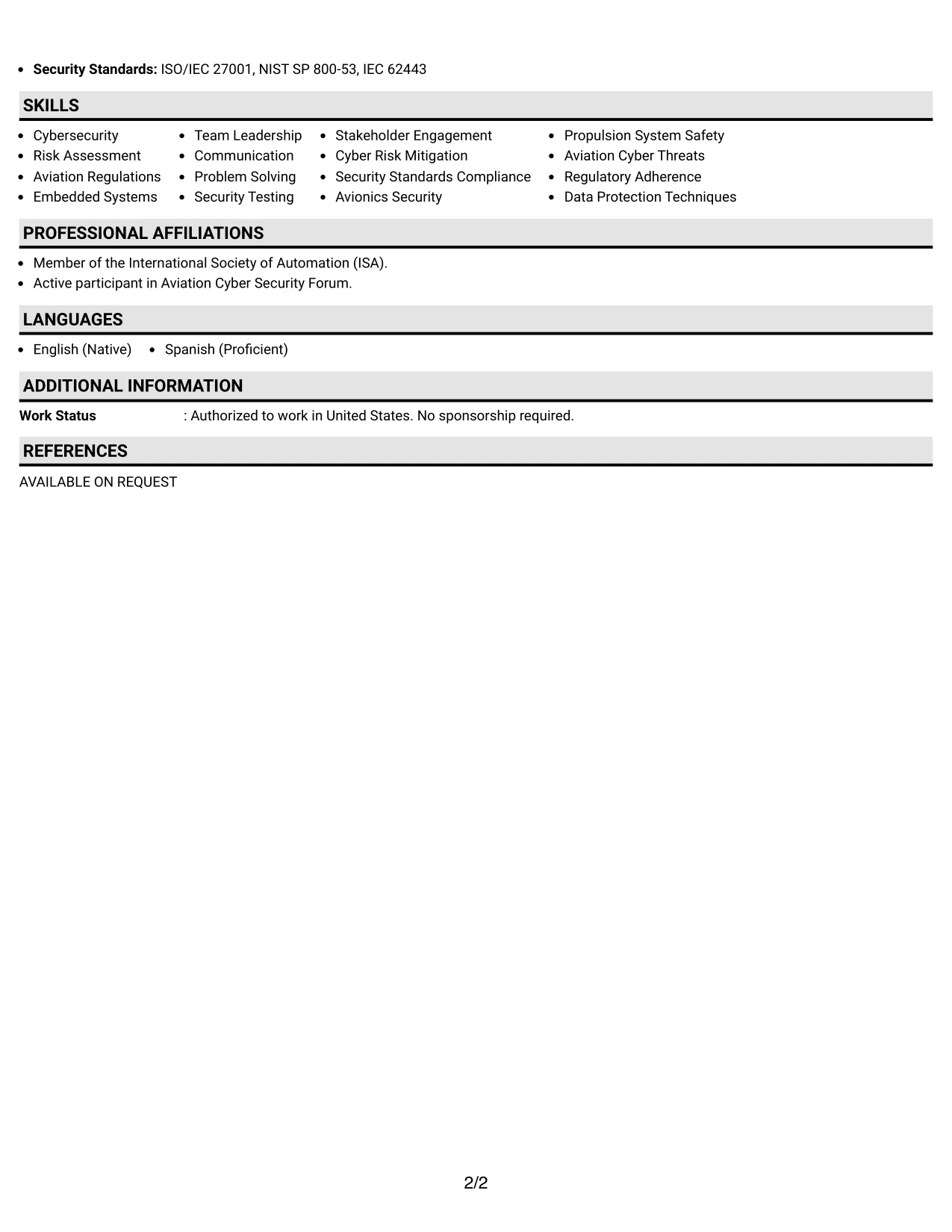 Resume Example Page 2