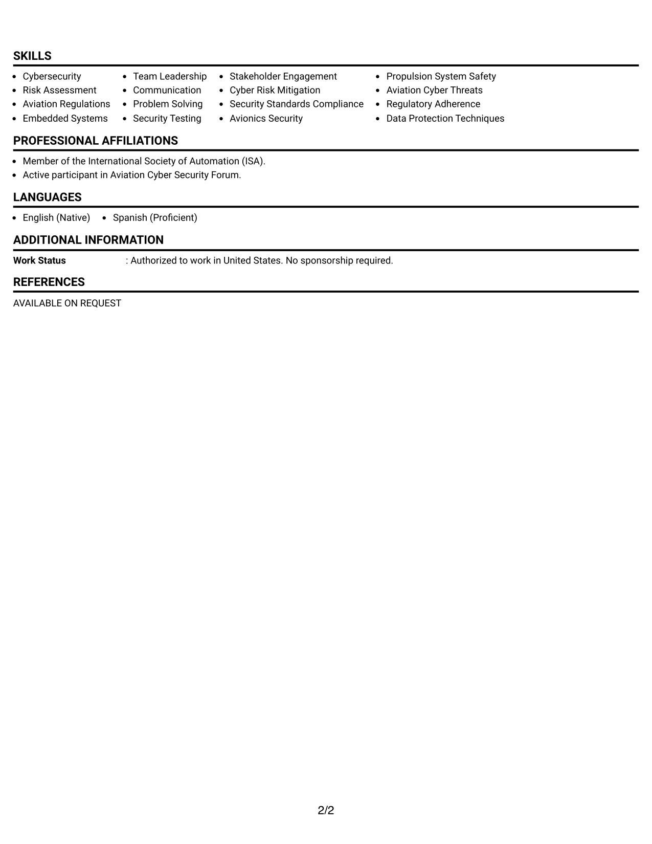 Resume Example Page 2