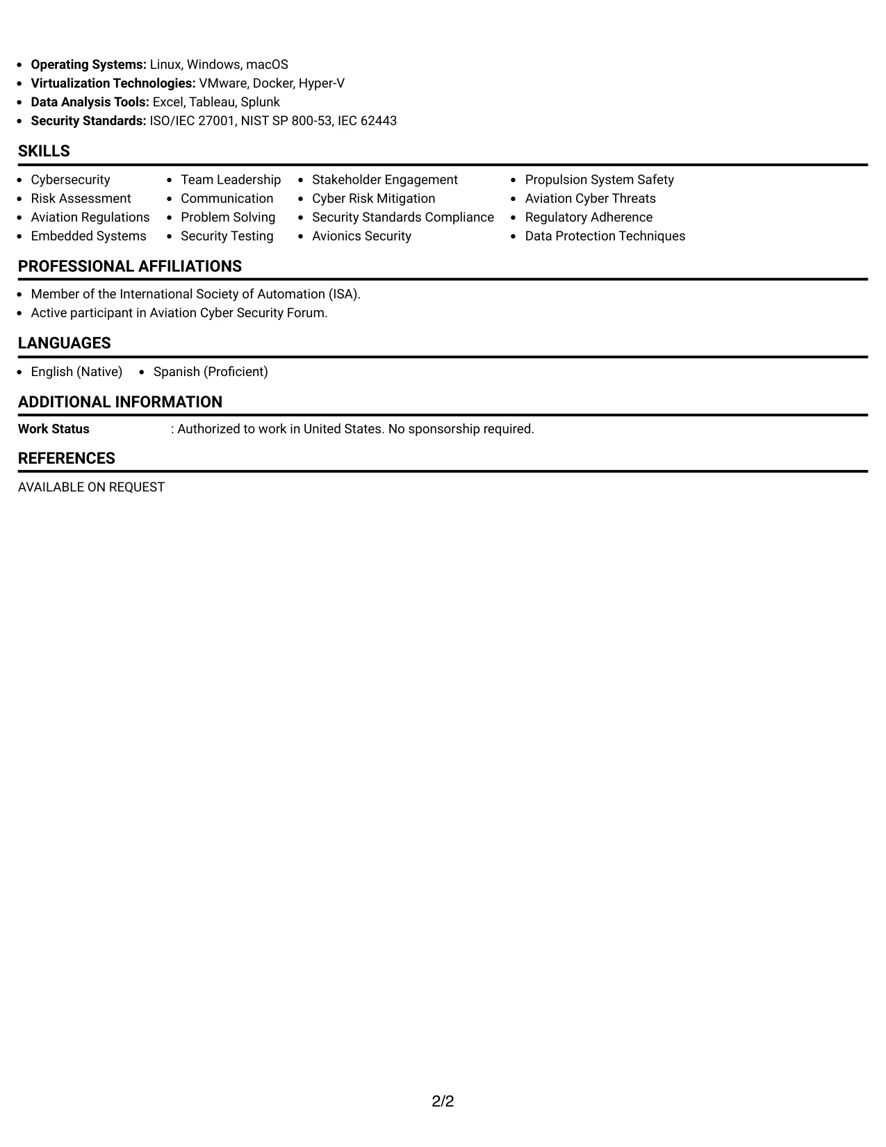 Resume Example Page 2