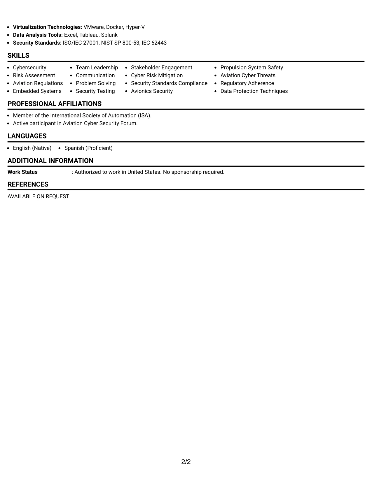 Resume Example Page 2
