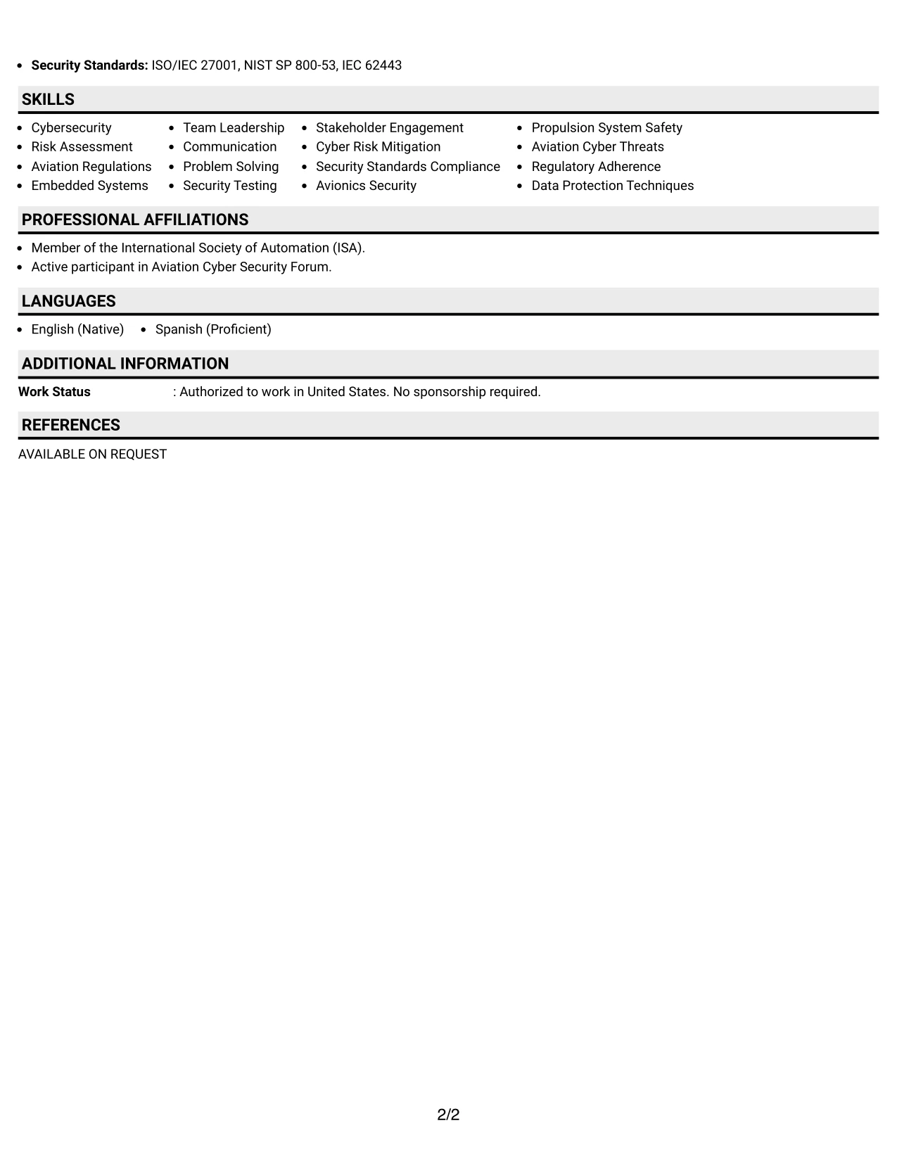 Resume Example Page 2