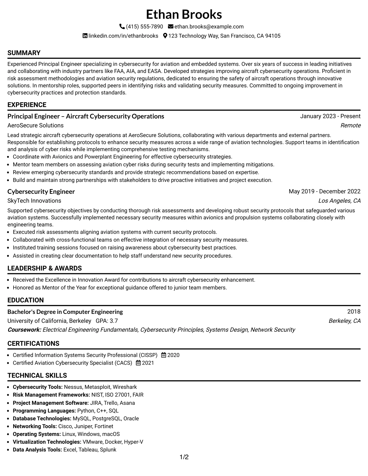 Resume Example Page 1