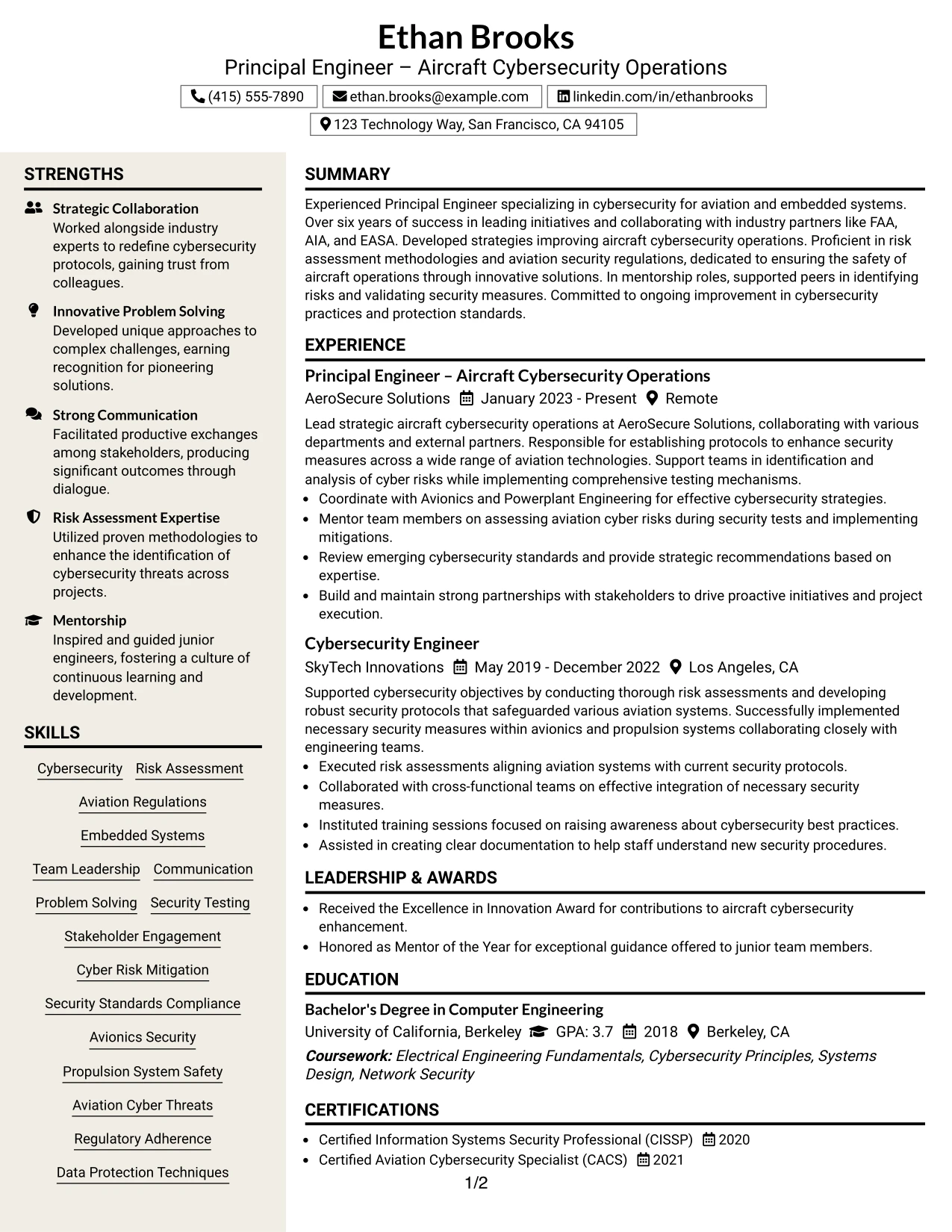 Resume Example Page 1