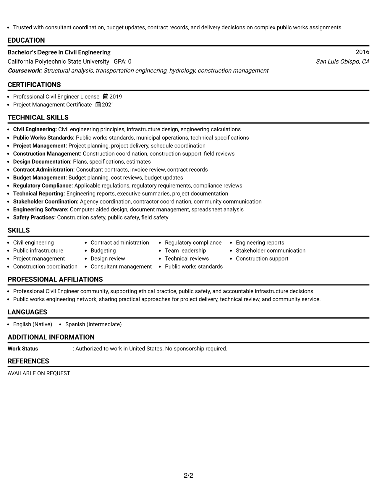 Resume Example Page 2