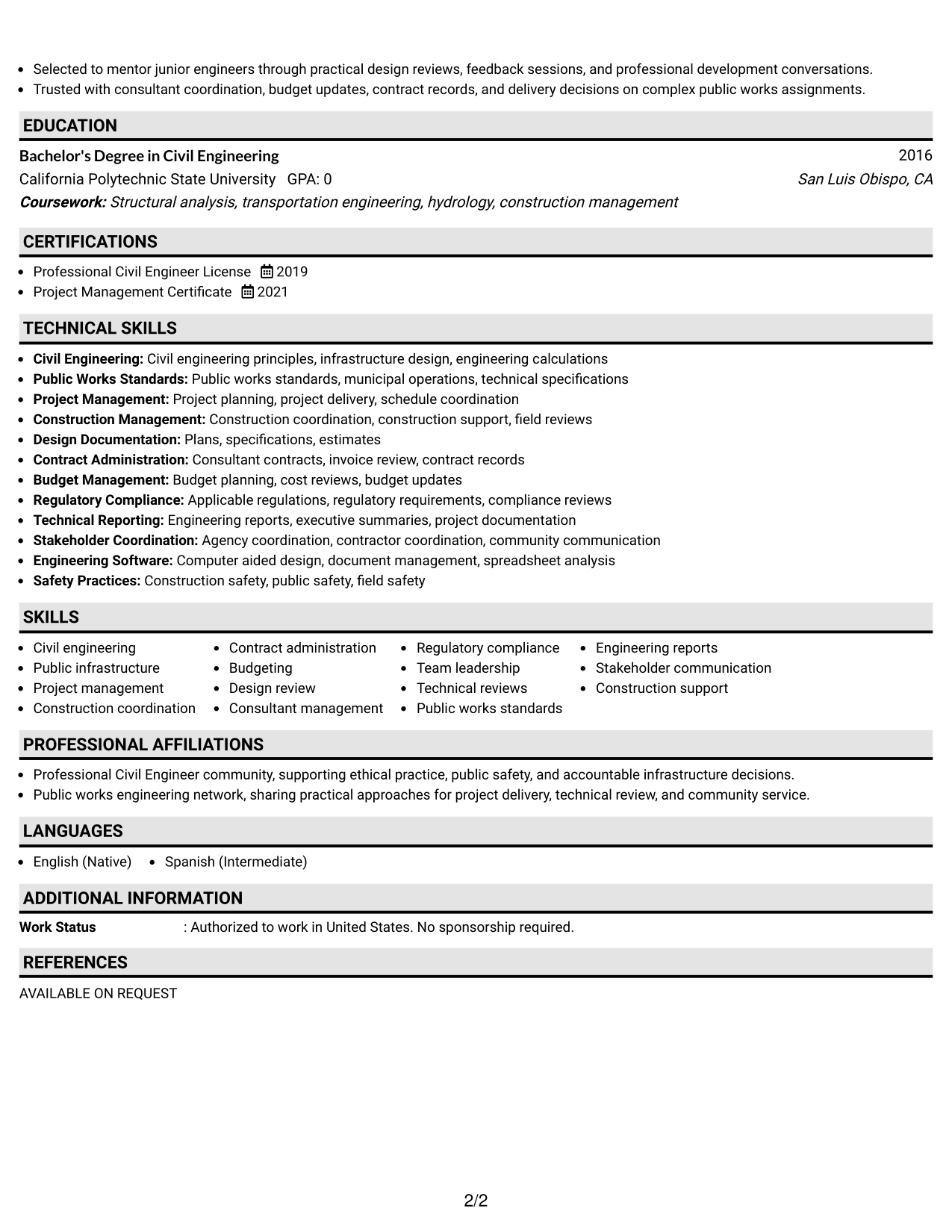 Resume Example Page 2