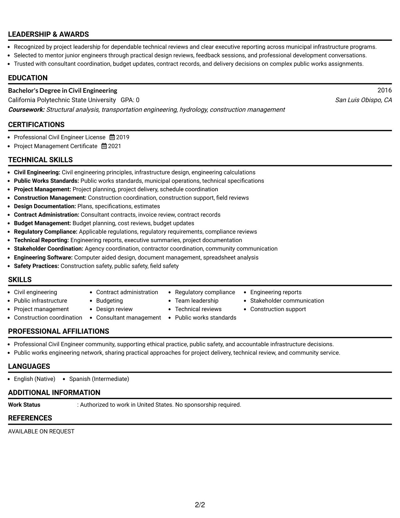 Resume Example Page 2