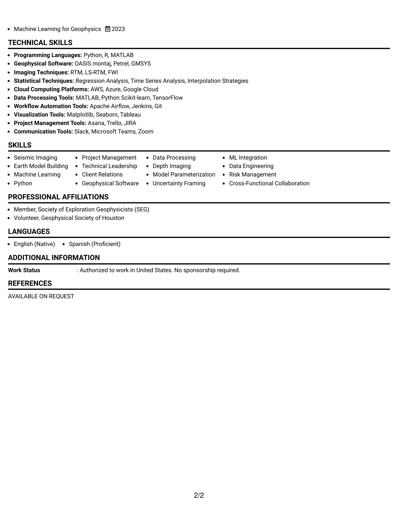Resume Example Page 2