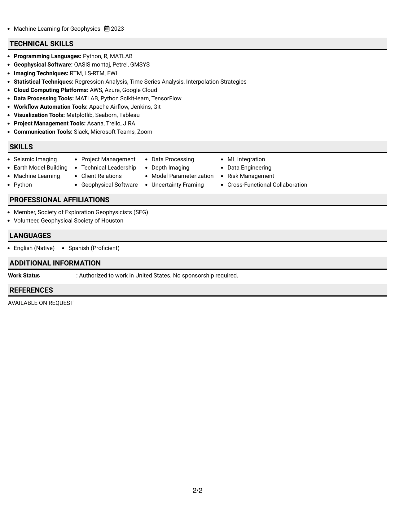 Resume Example Page 2