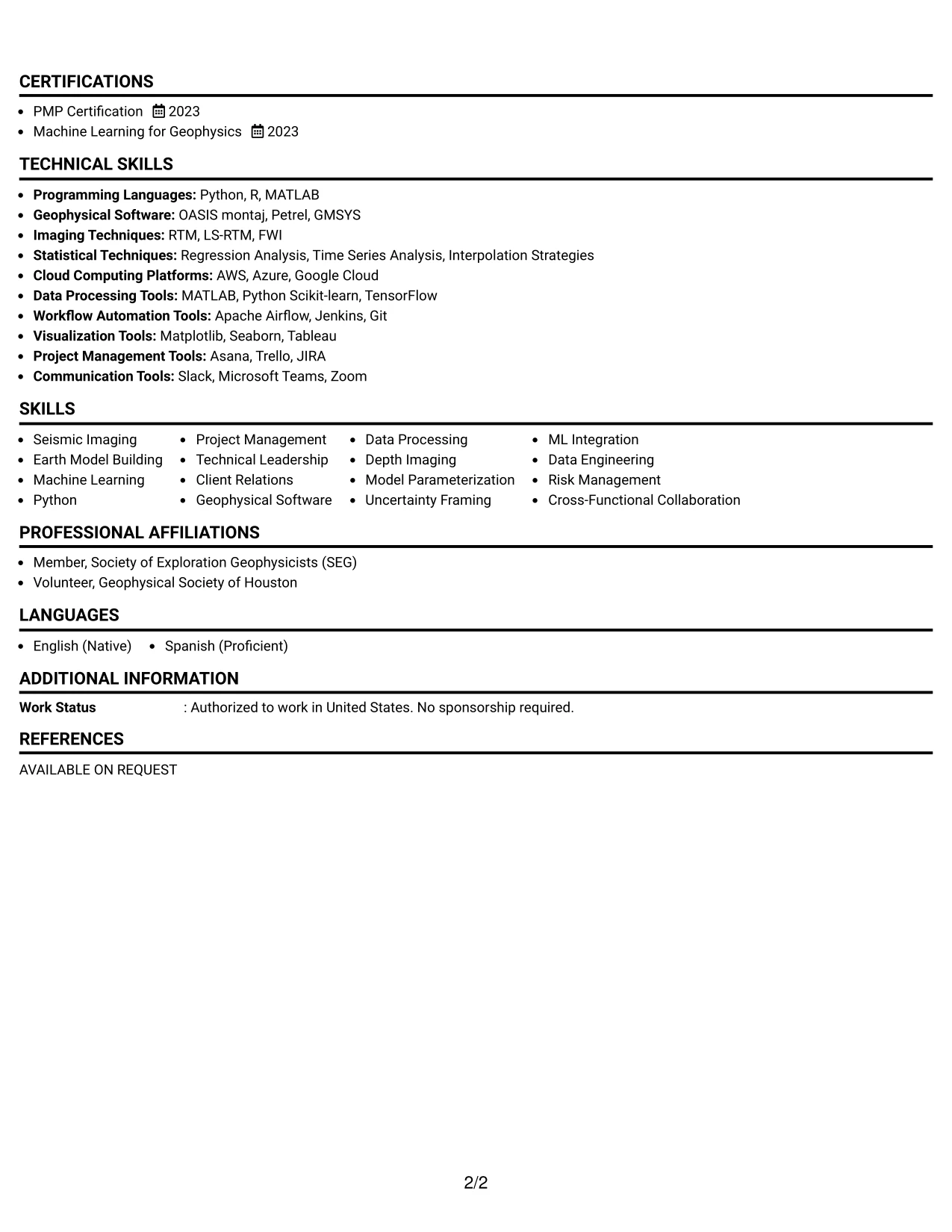 Resume Example Page 2
