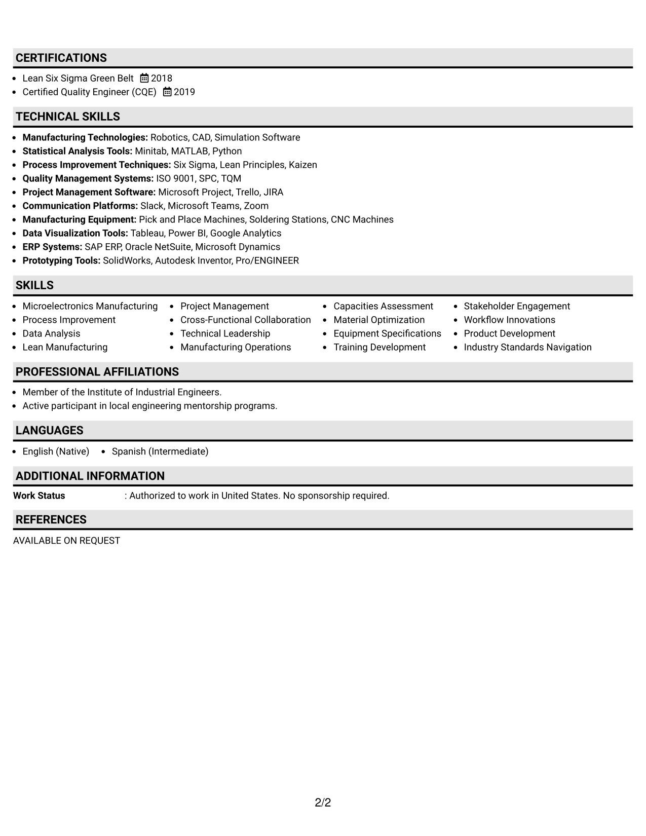 Resume Example Page 2
