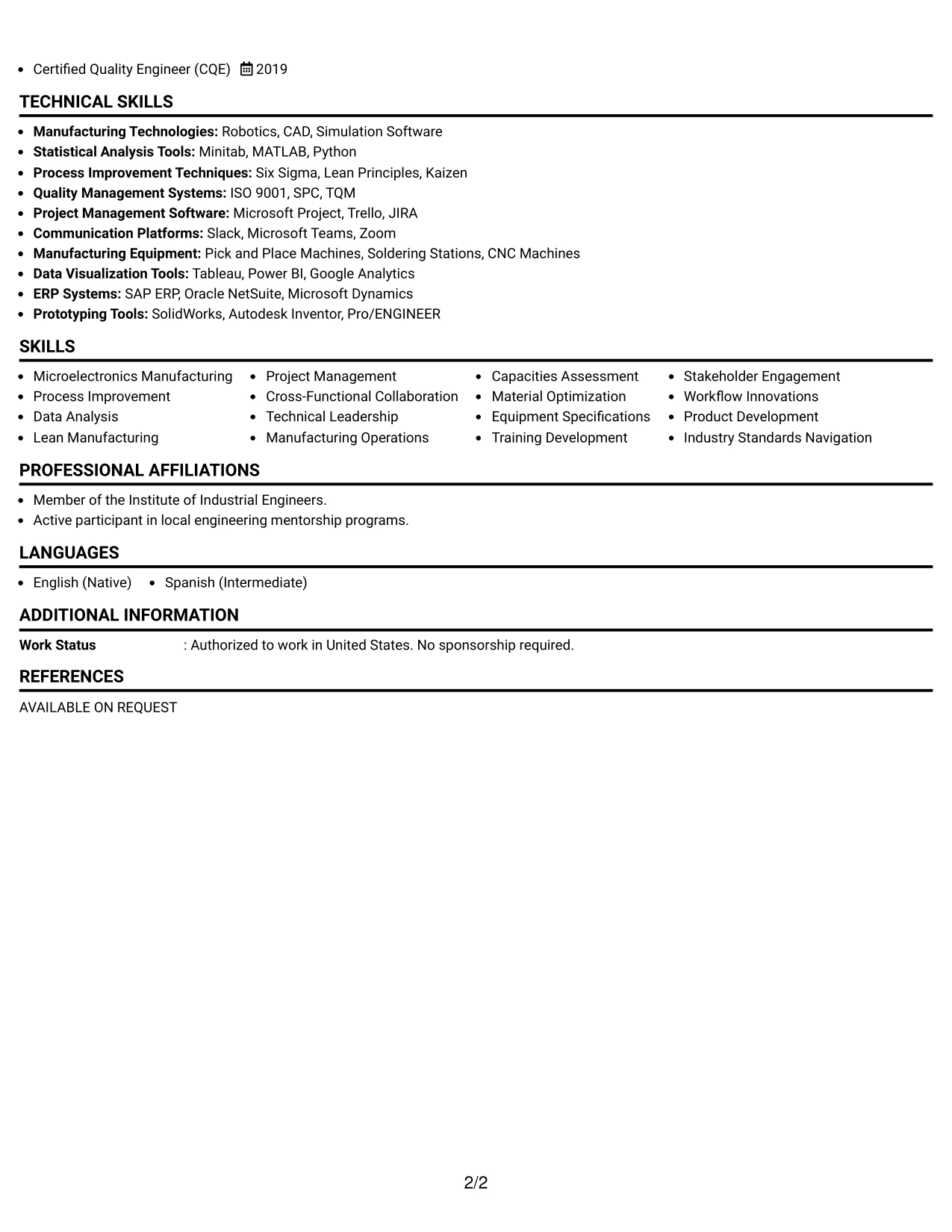 Resume Example Page 2