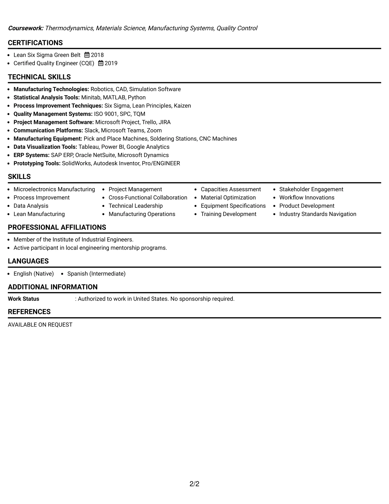 Resume Example Page 2