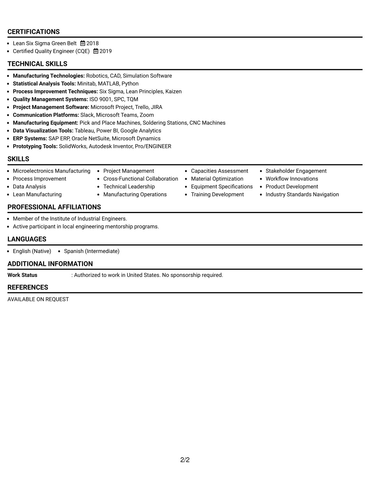 Resume Example Page 2