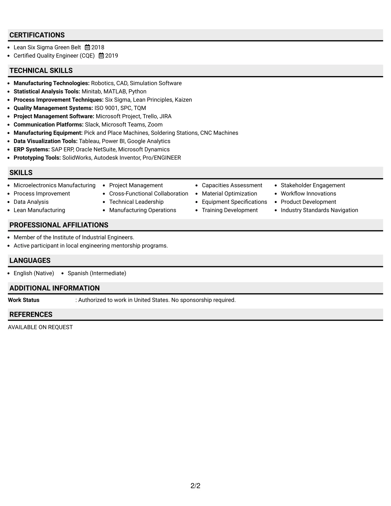 Resume Example Page 2