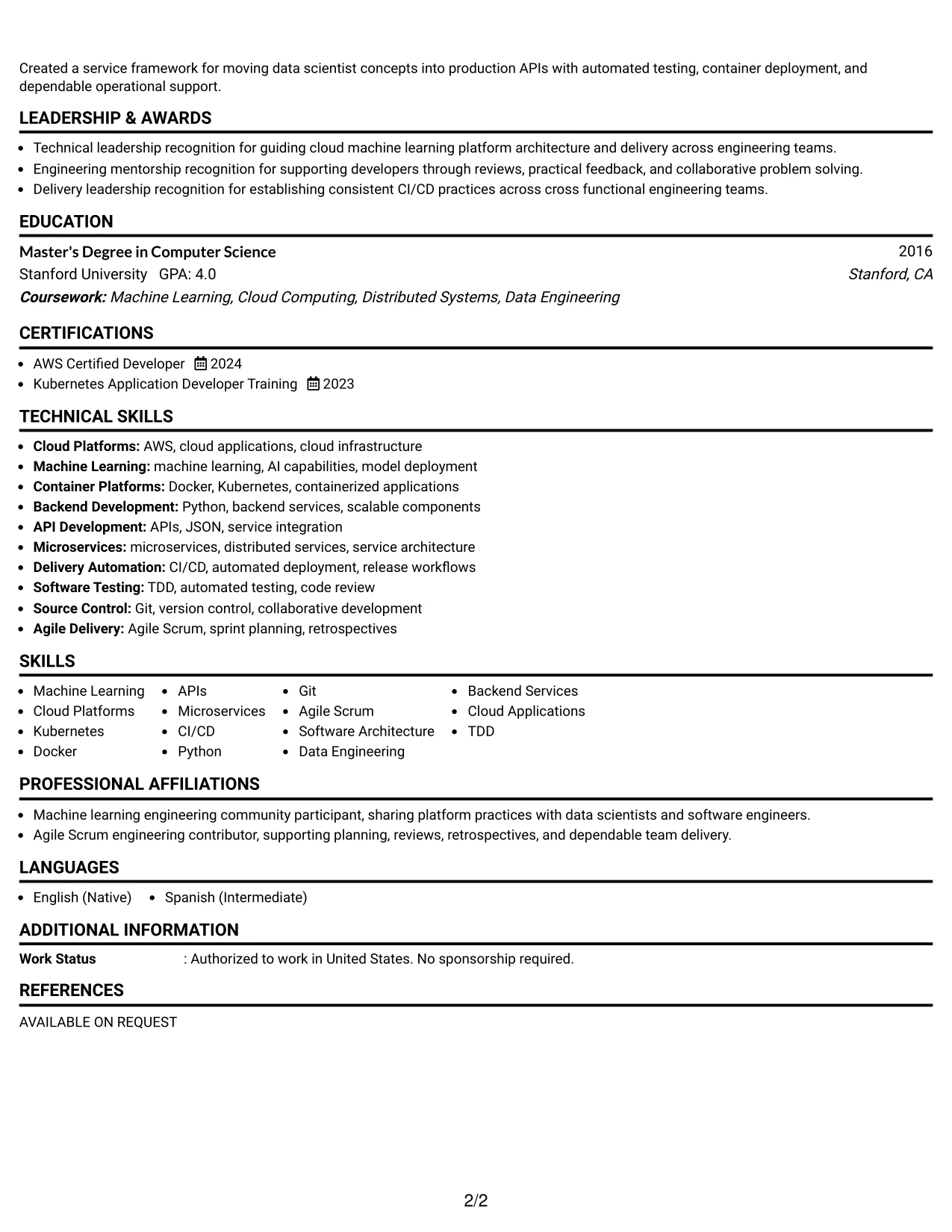 Resume Example Page 2