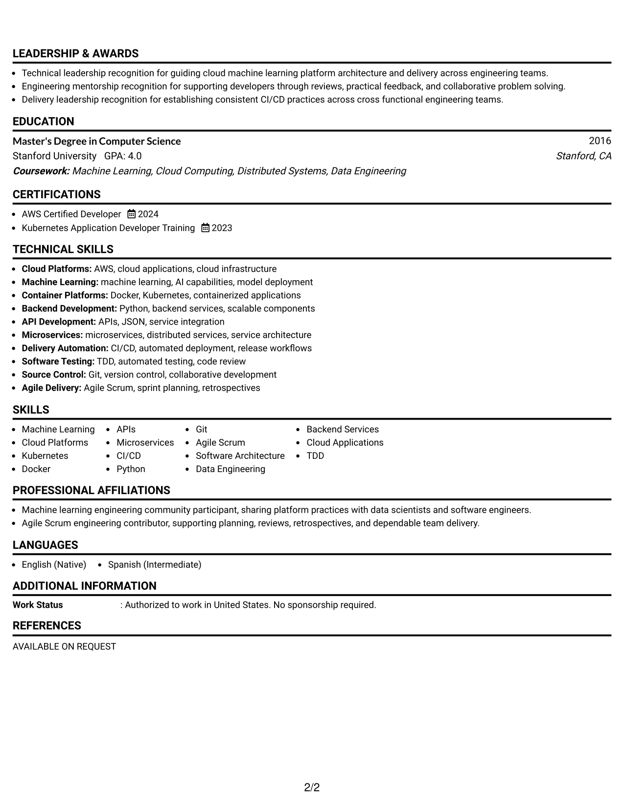 Resume Example Page 2