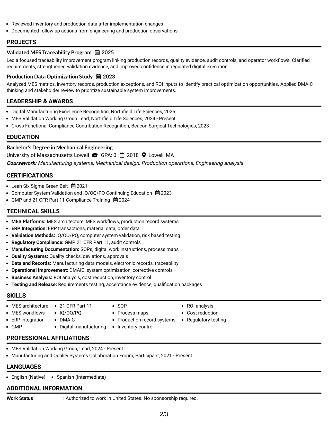 Resume Example Page 2