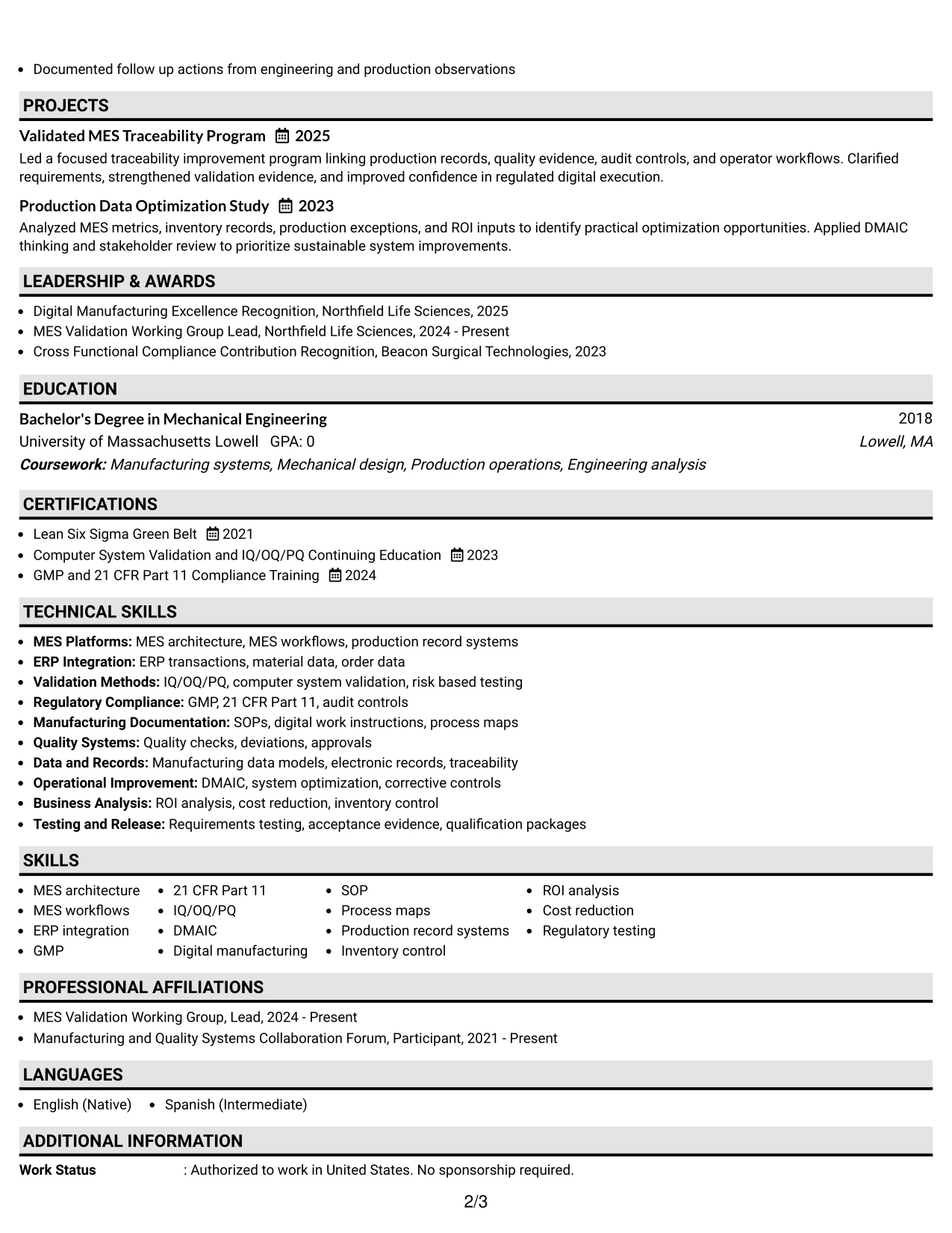 Resume Example Page 2