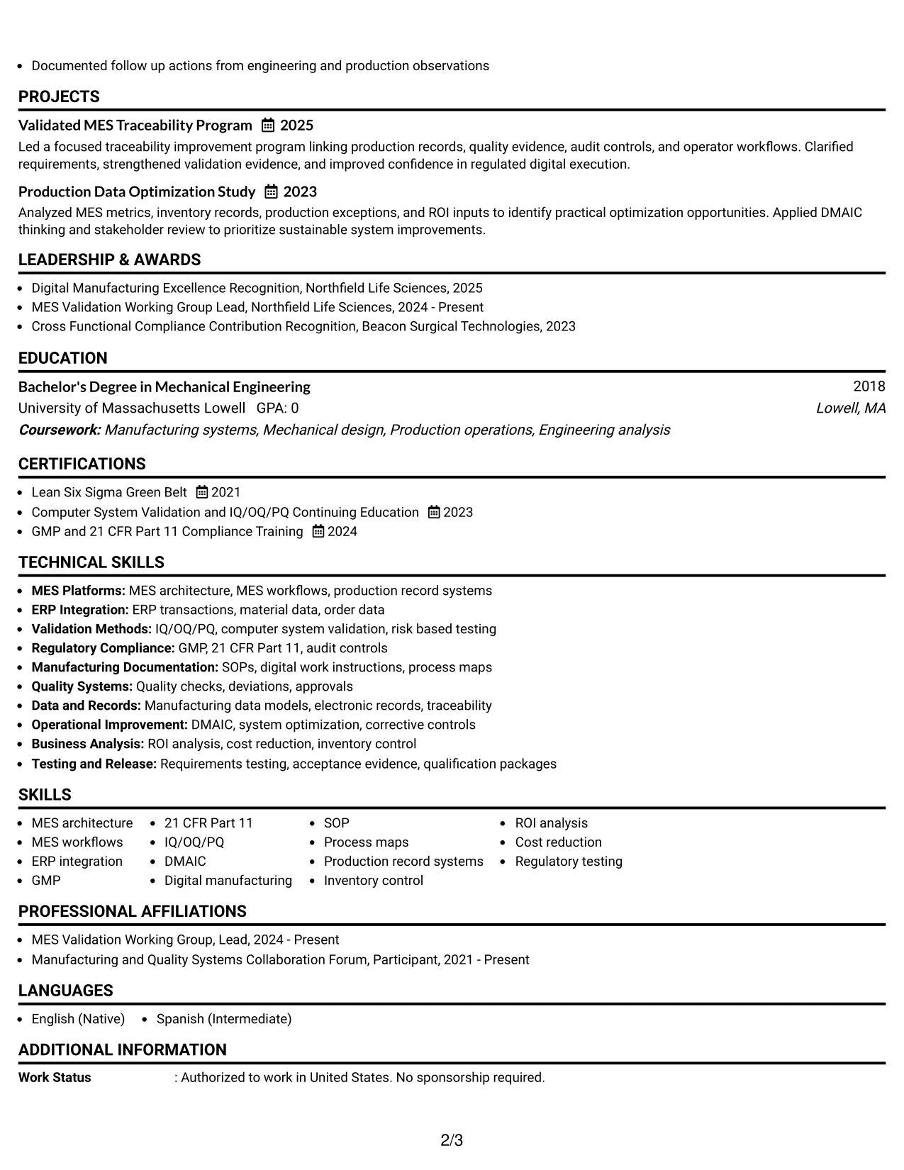 Resume Example Page 2