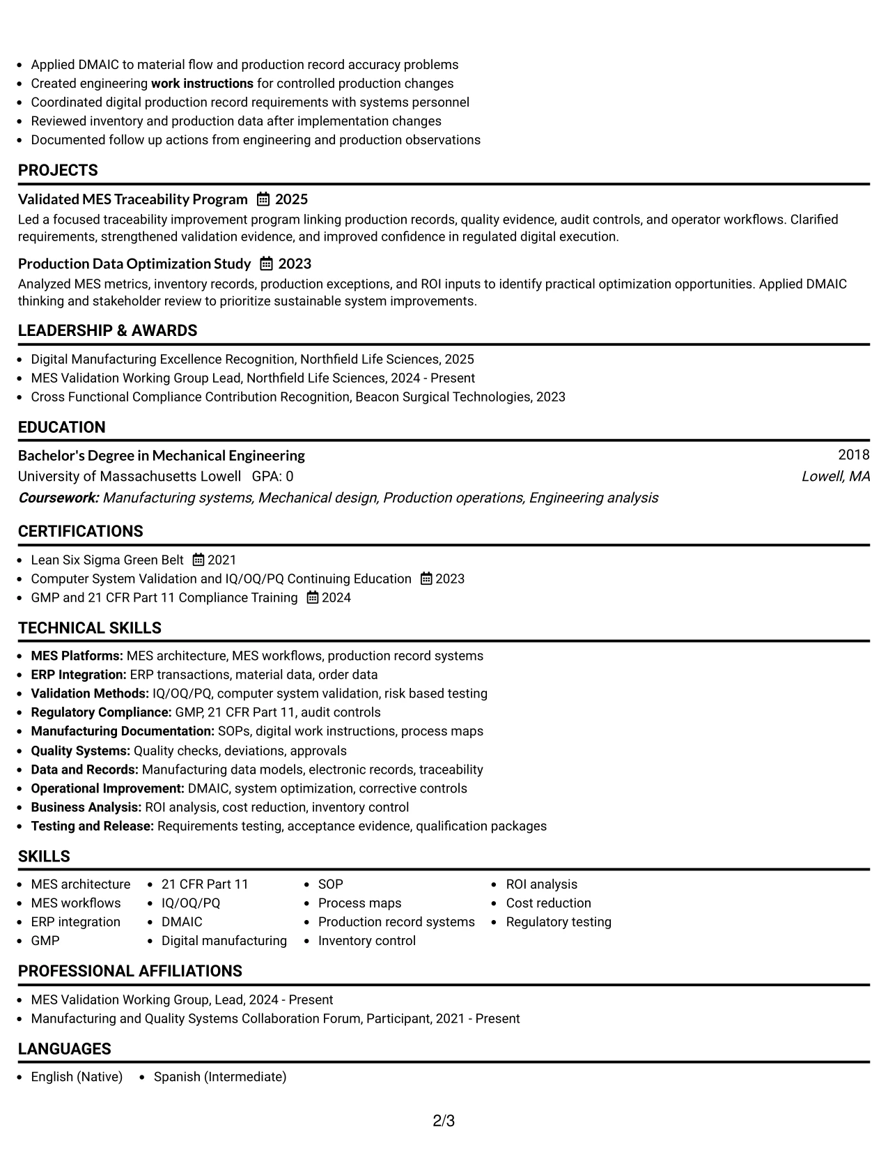 Resume Example Page 2