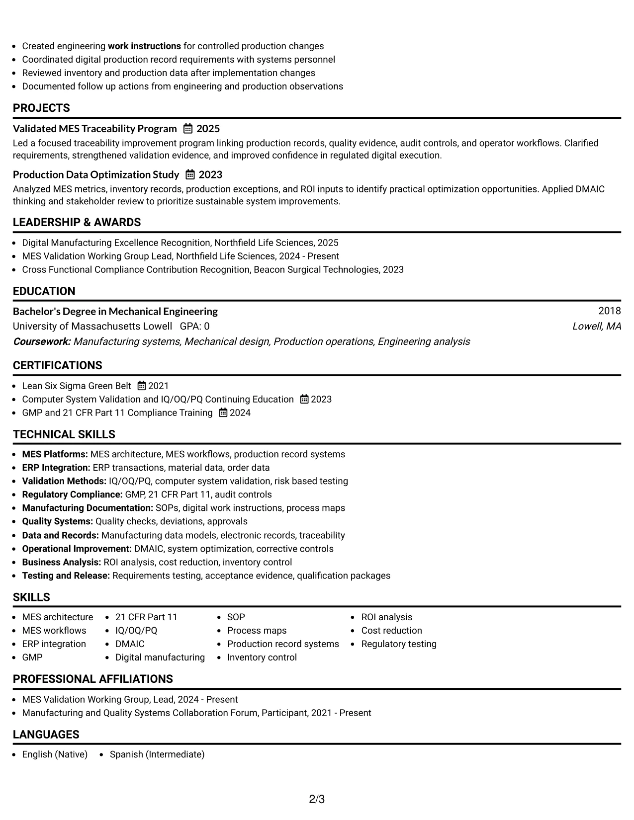 Resume Example Page 2