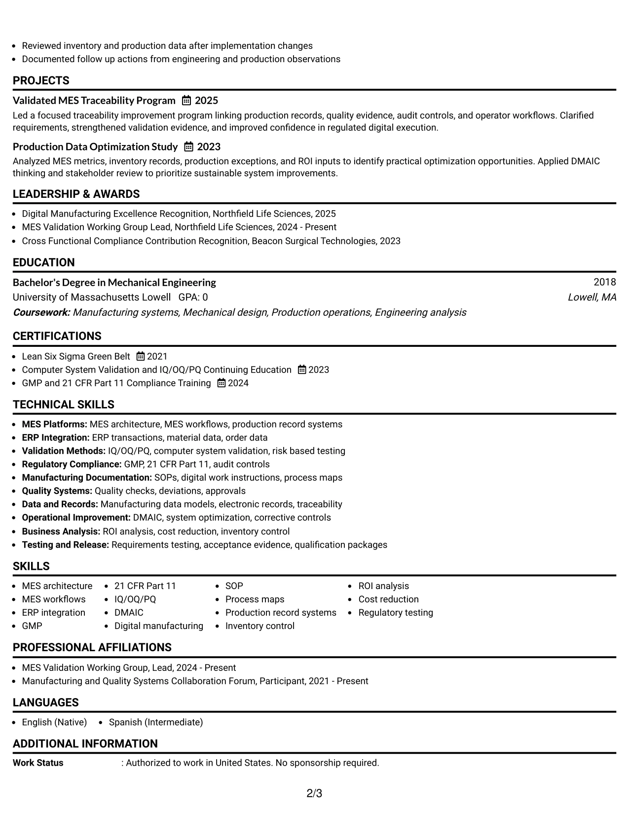 Resume Example Page 2