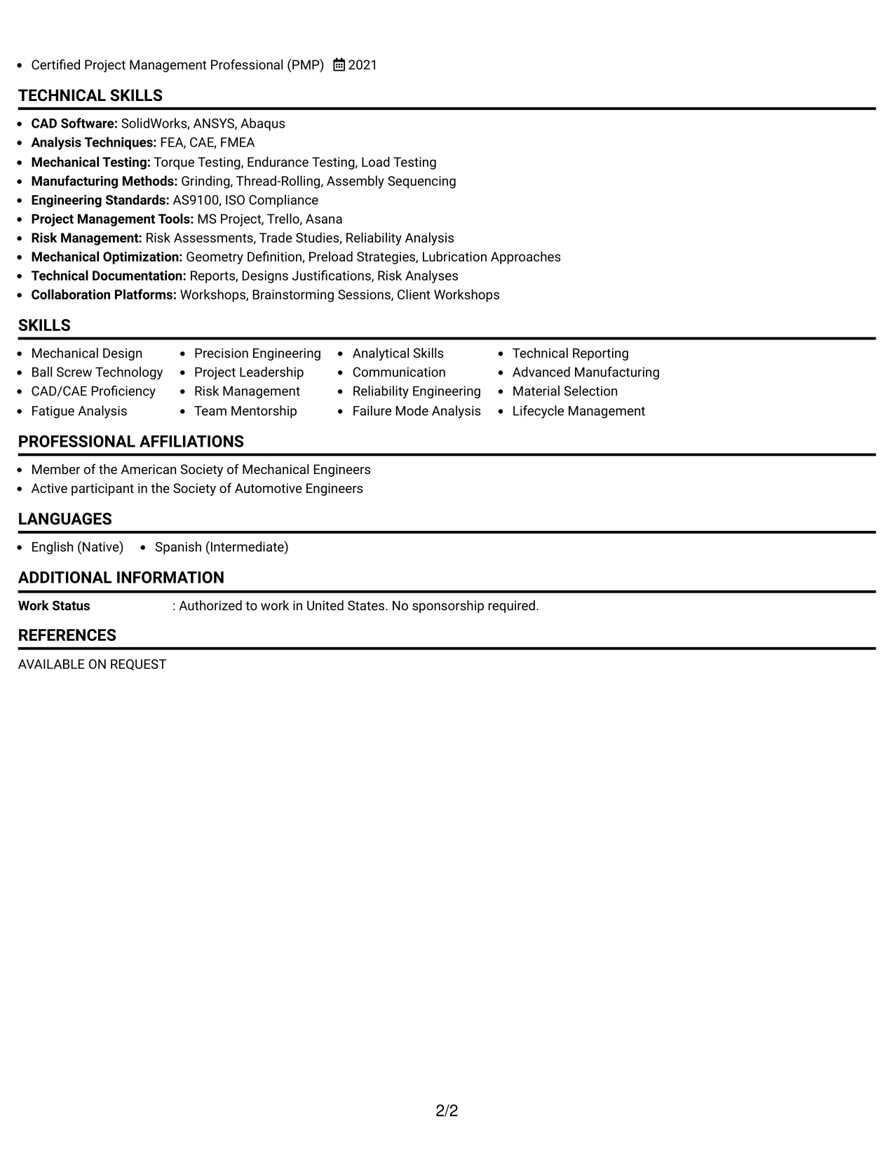 Resume Example Page 2