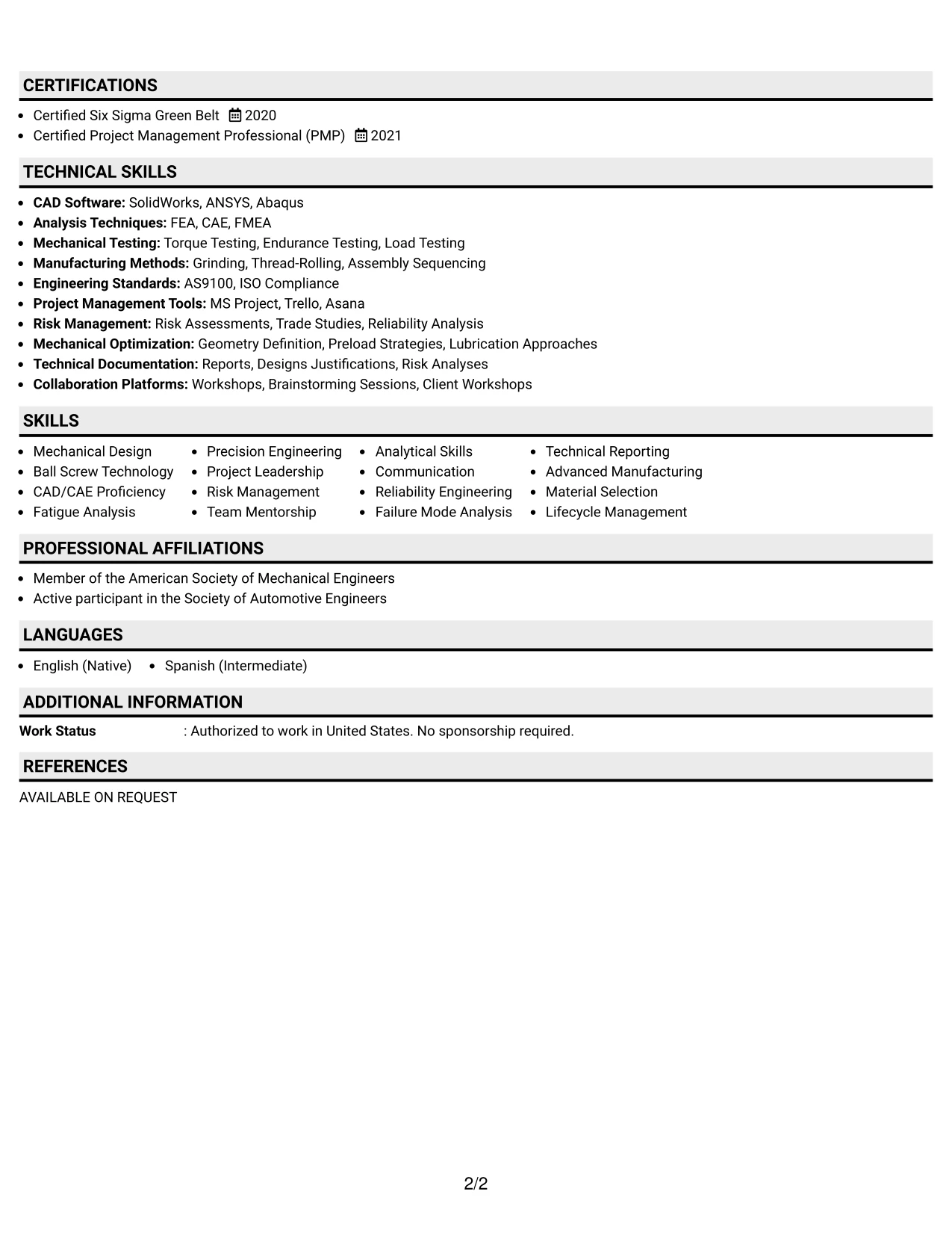 Resume Example Page 2