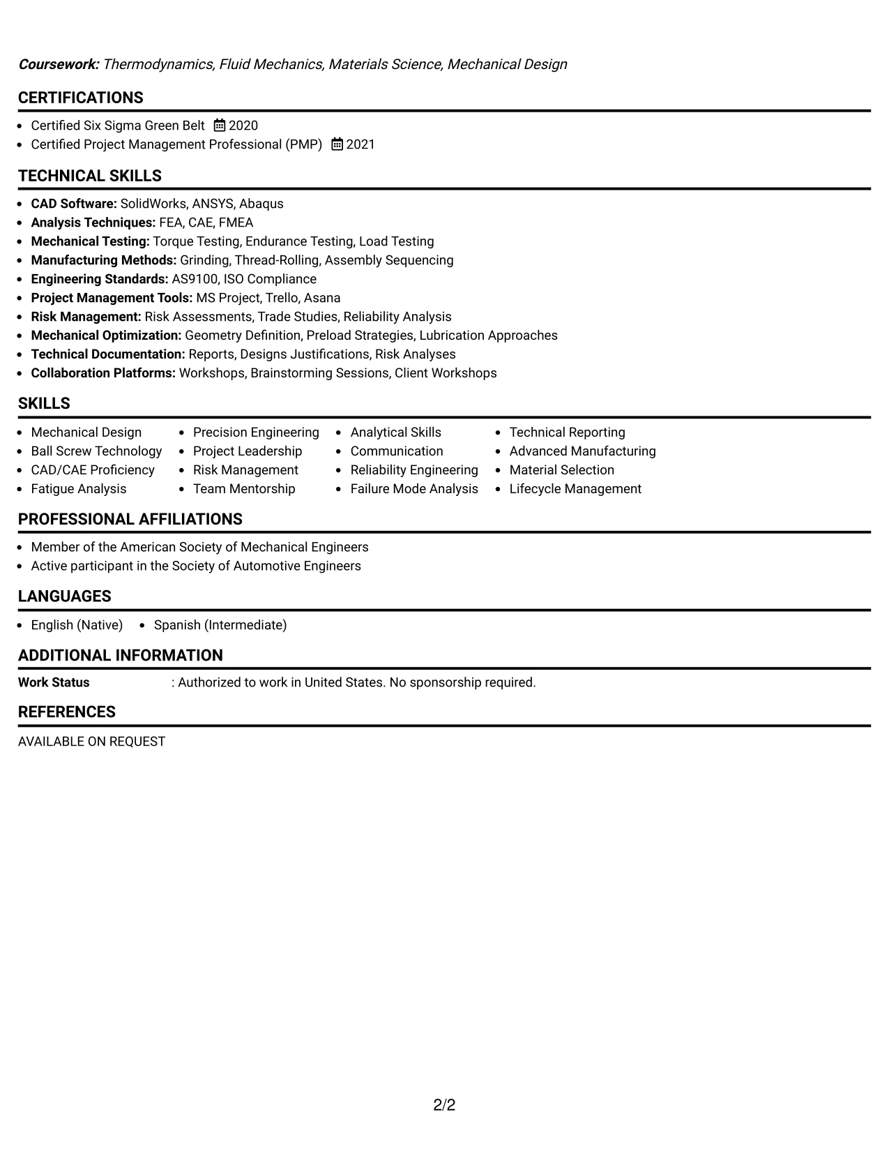 Resume Example Page 2