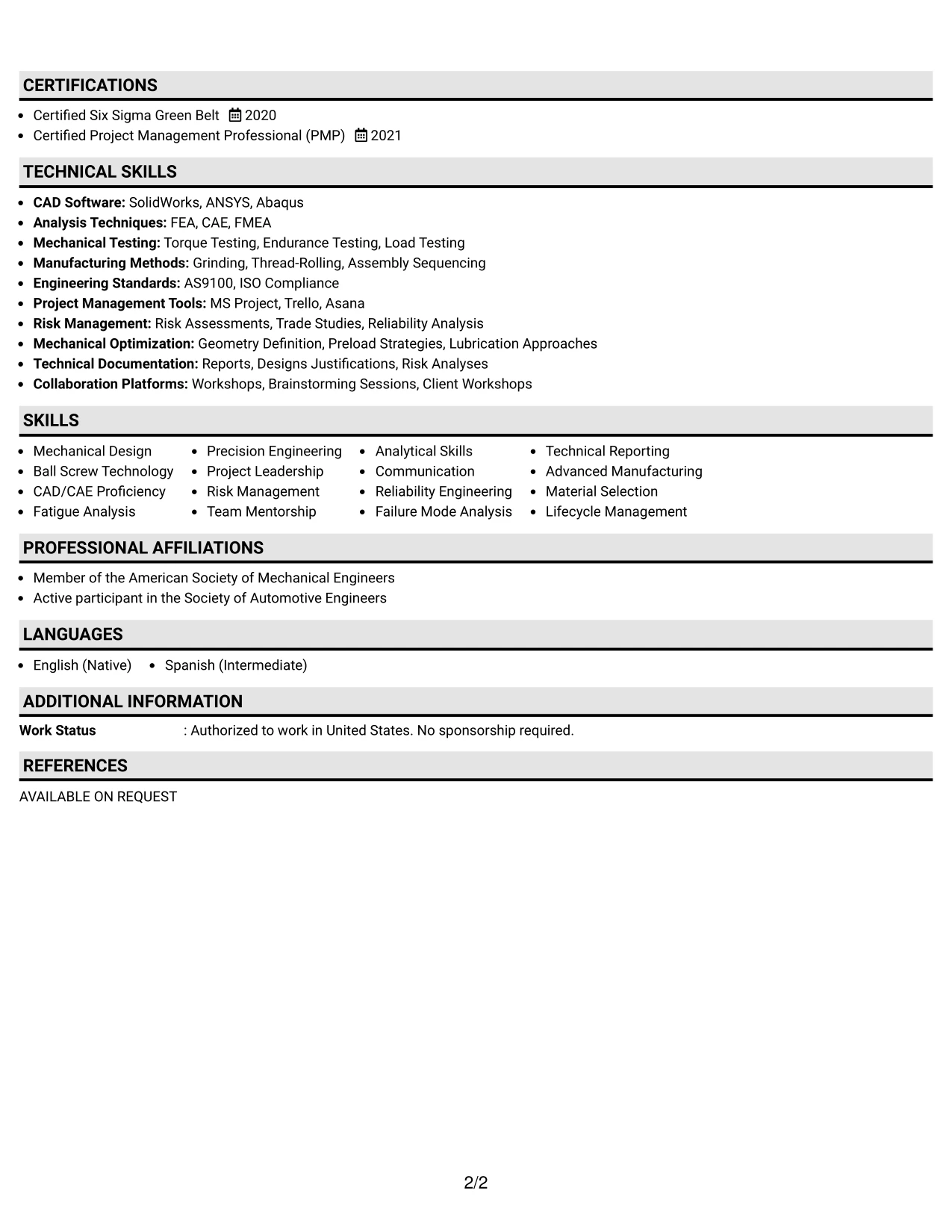 Resume Example Page 2