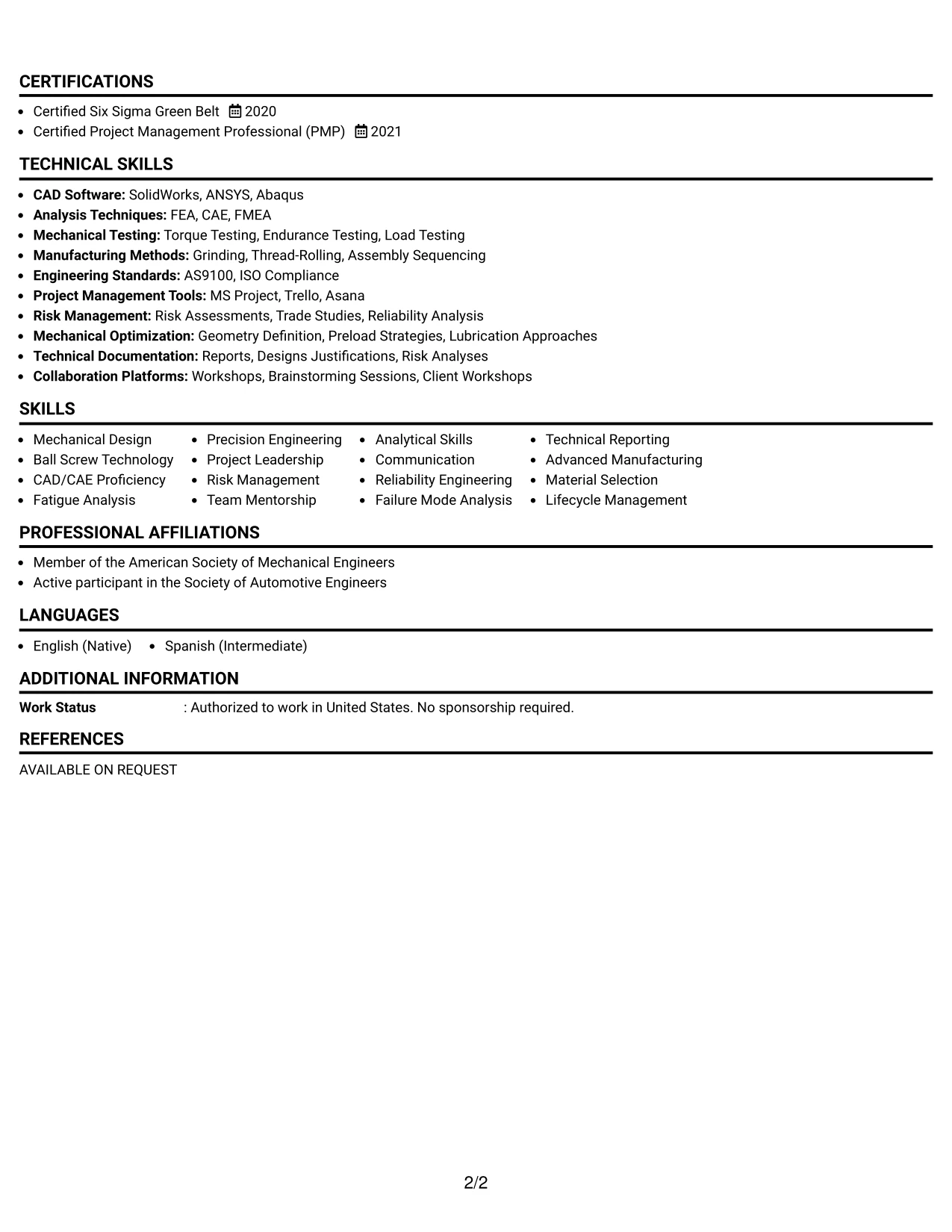 Resume Example Page 2