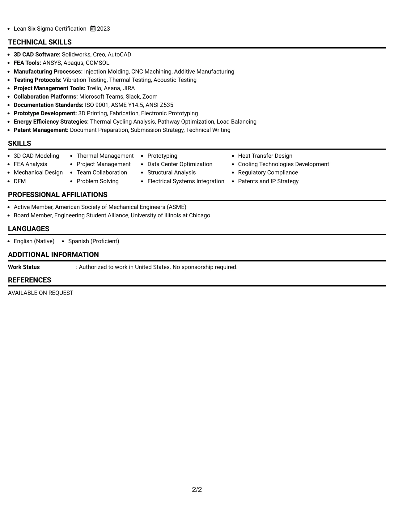 Resume Example Page 2