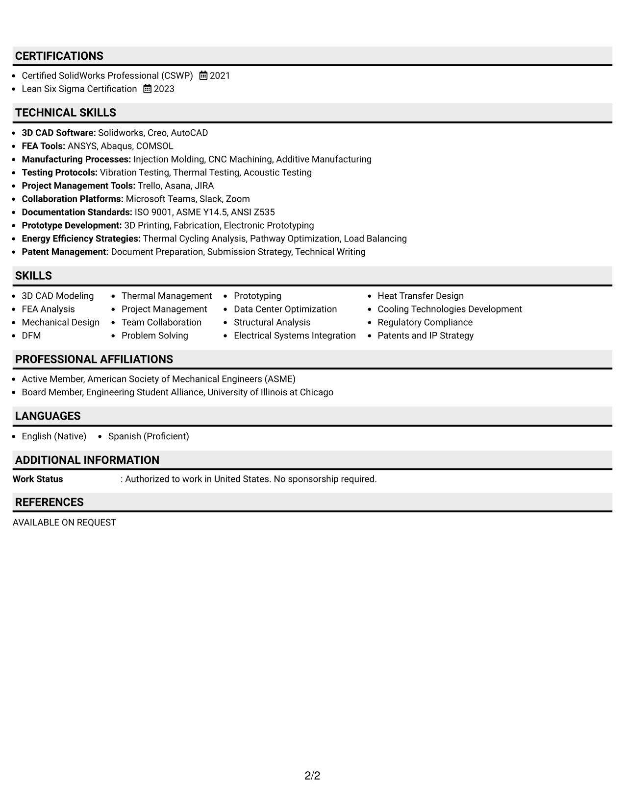 Resume Example Page 2