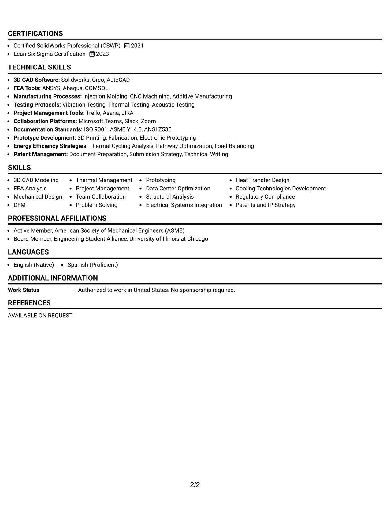 Resume Example Page 2