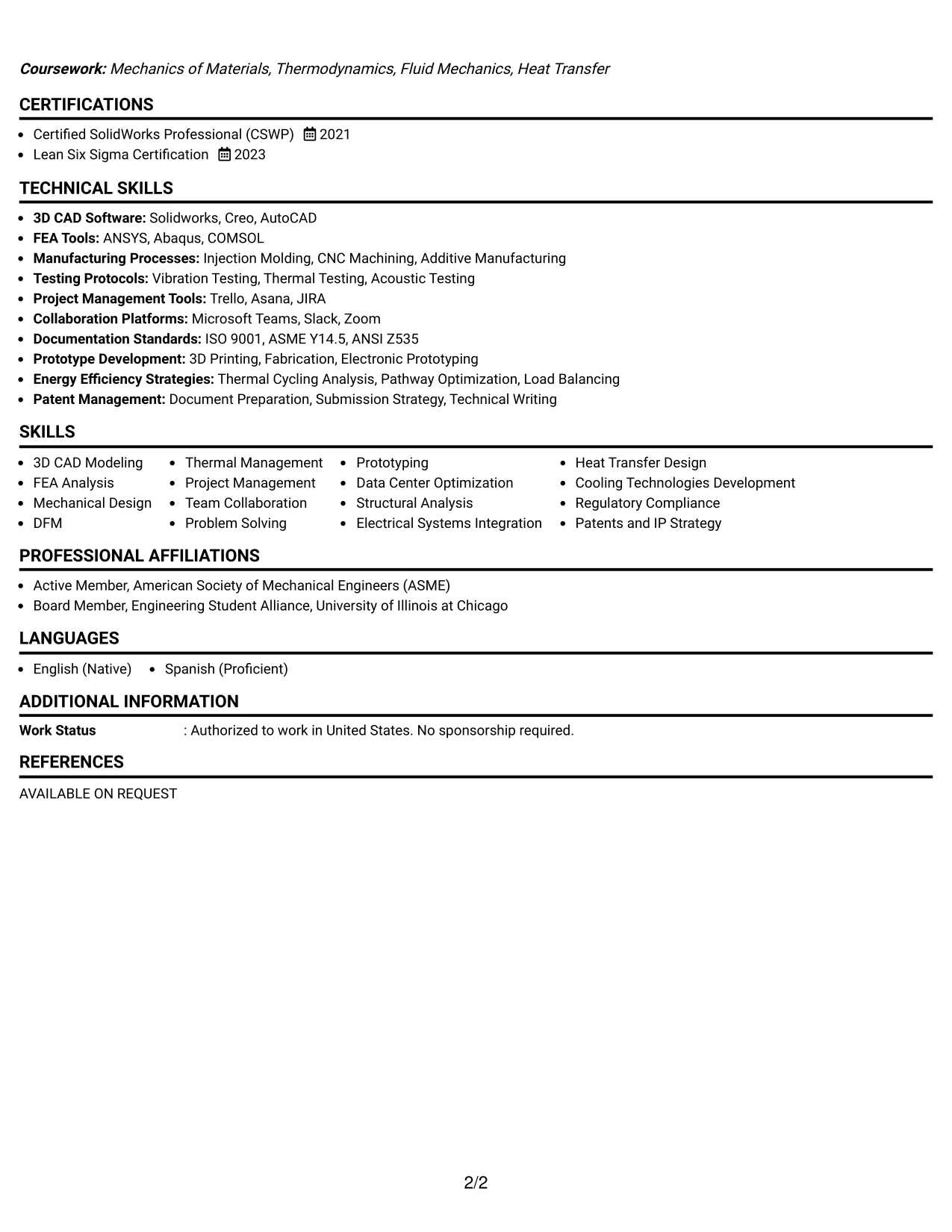 Resume Example Page 2