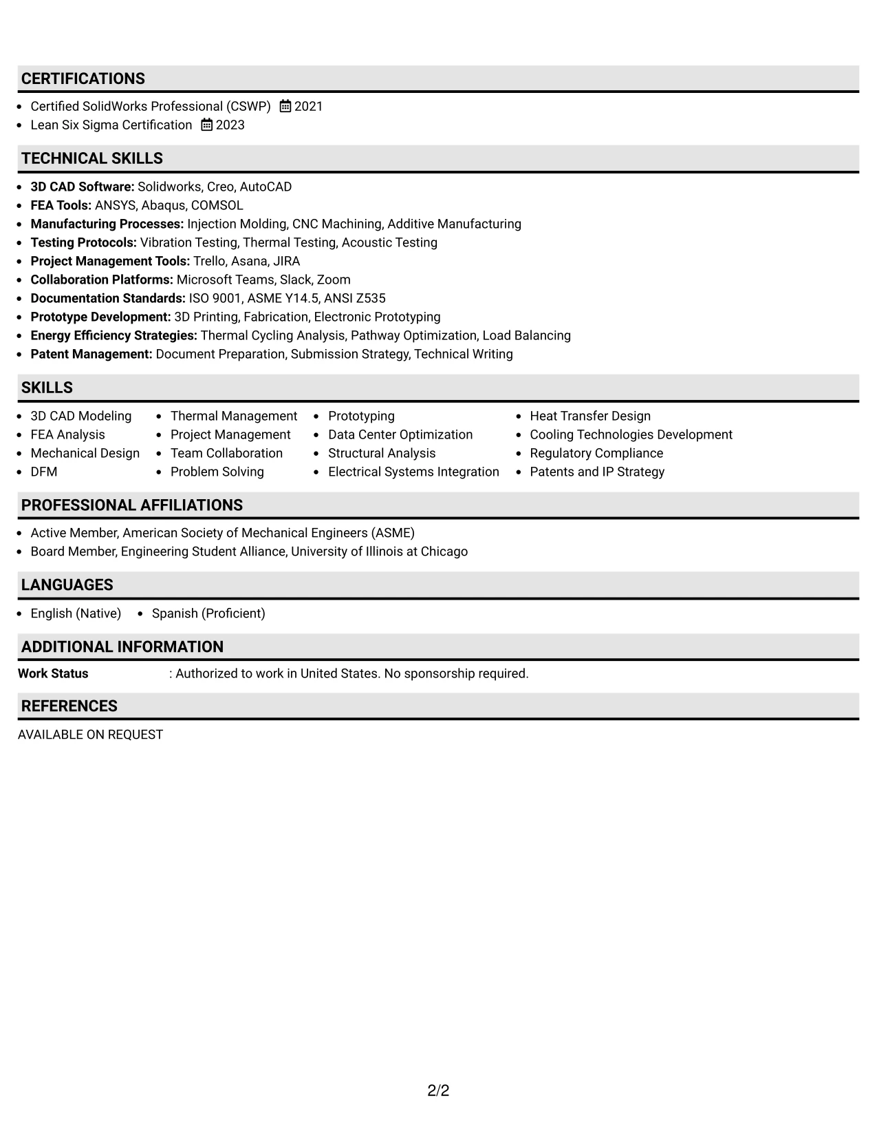 Resume Example Page 2