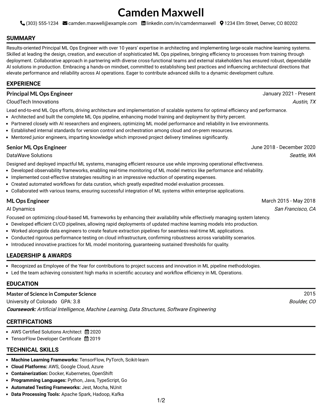 Resume Example Page 1