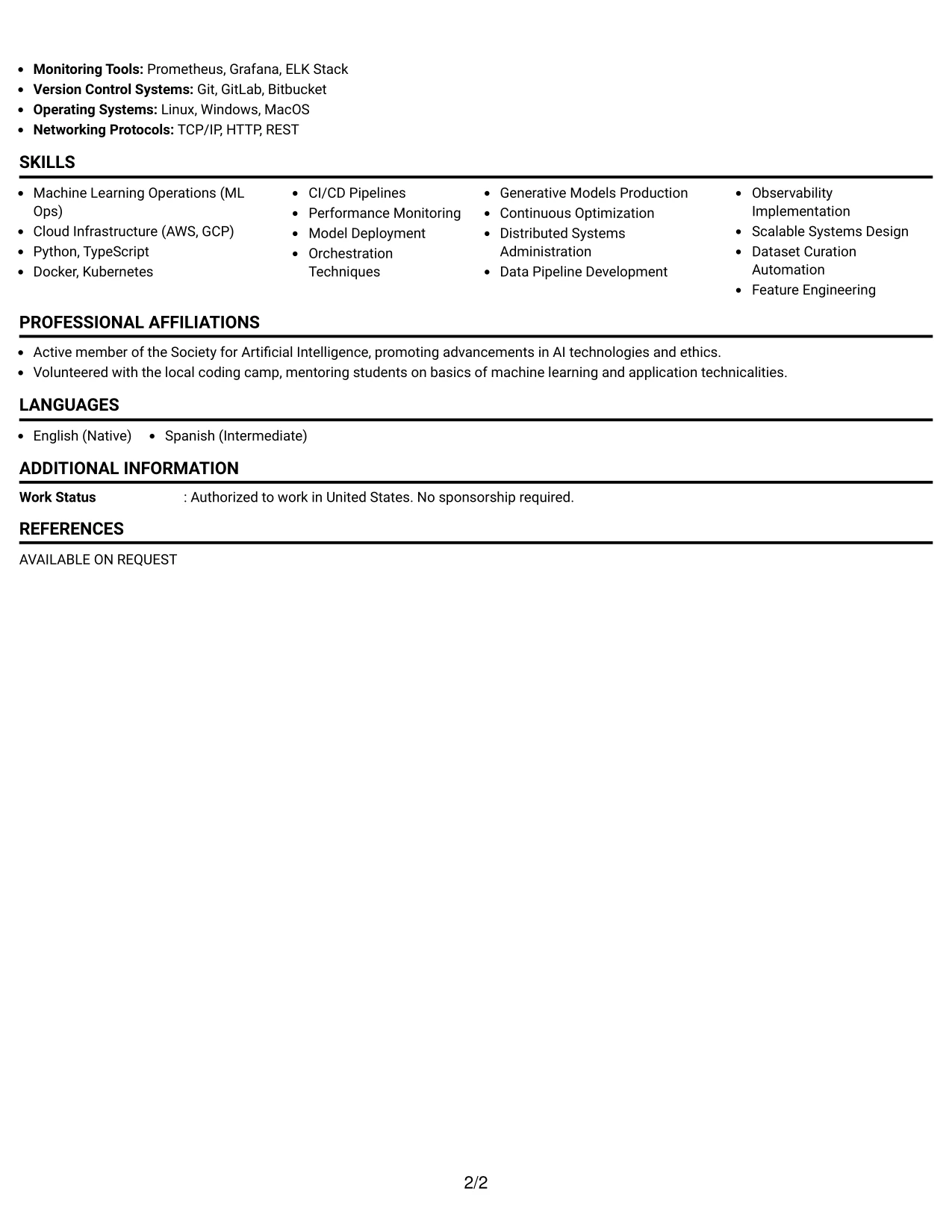 Resume Example Page 2