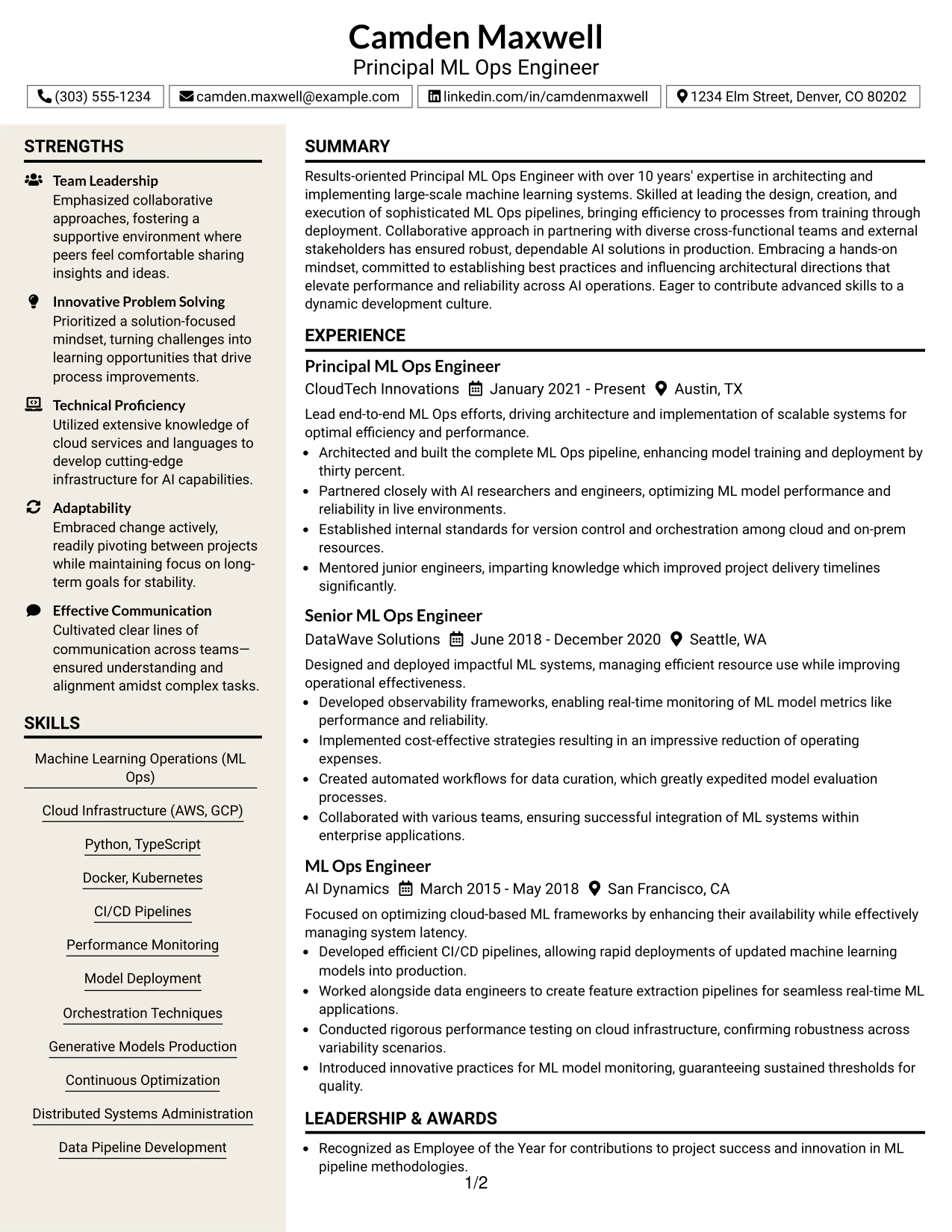 Resume Example Page 1